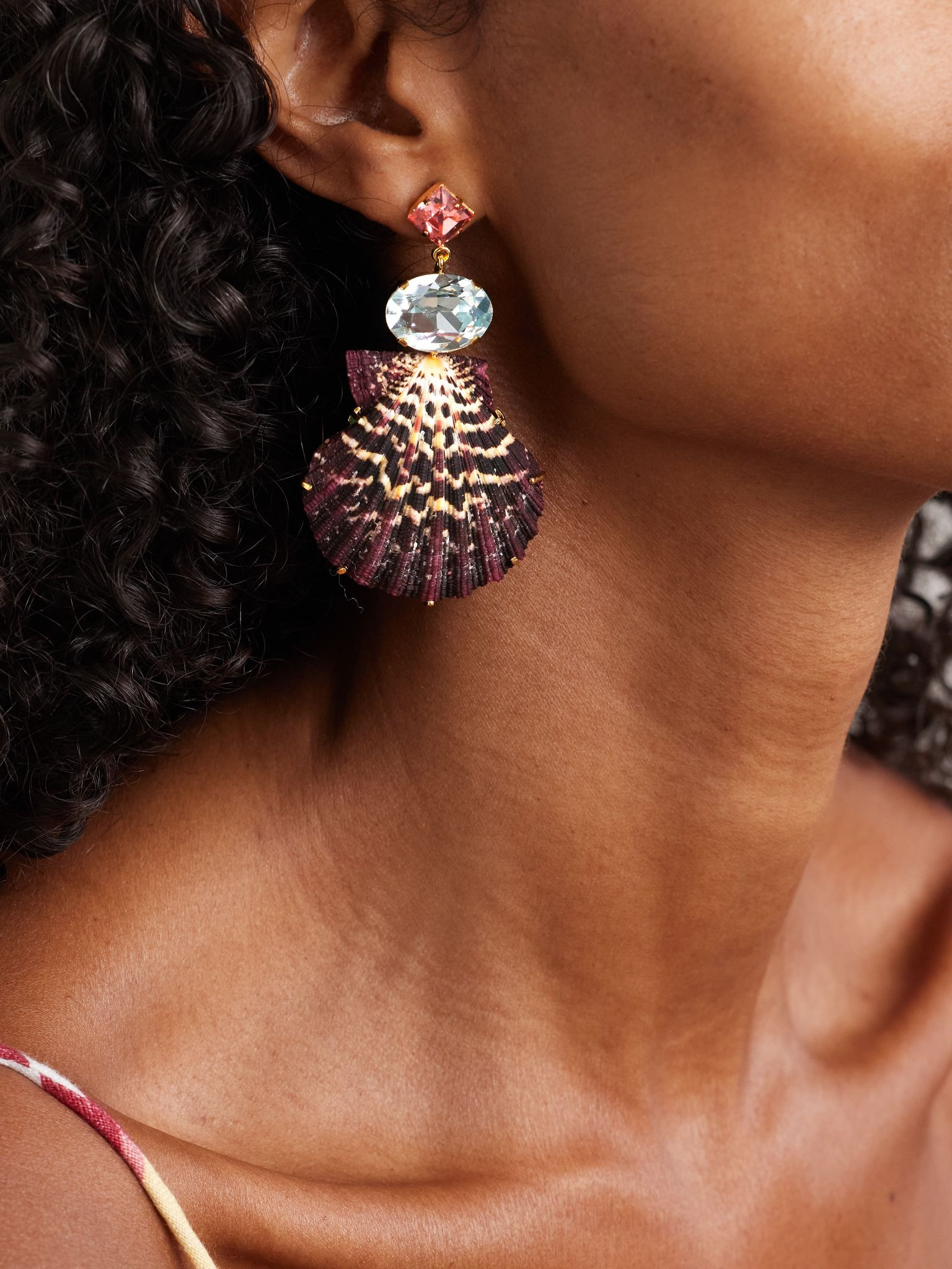 Aegean gold-plated, shell and crystal earrings Red - 2