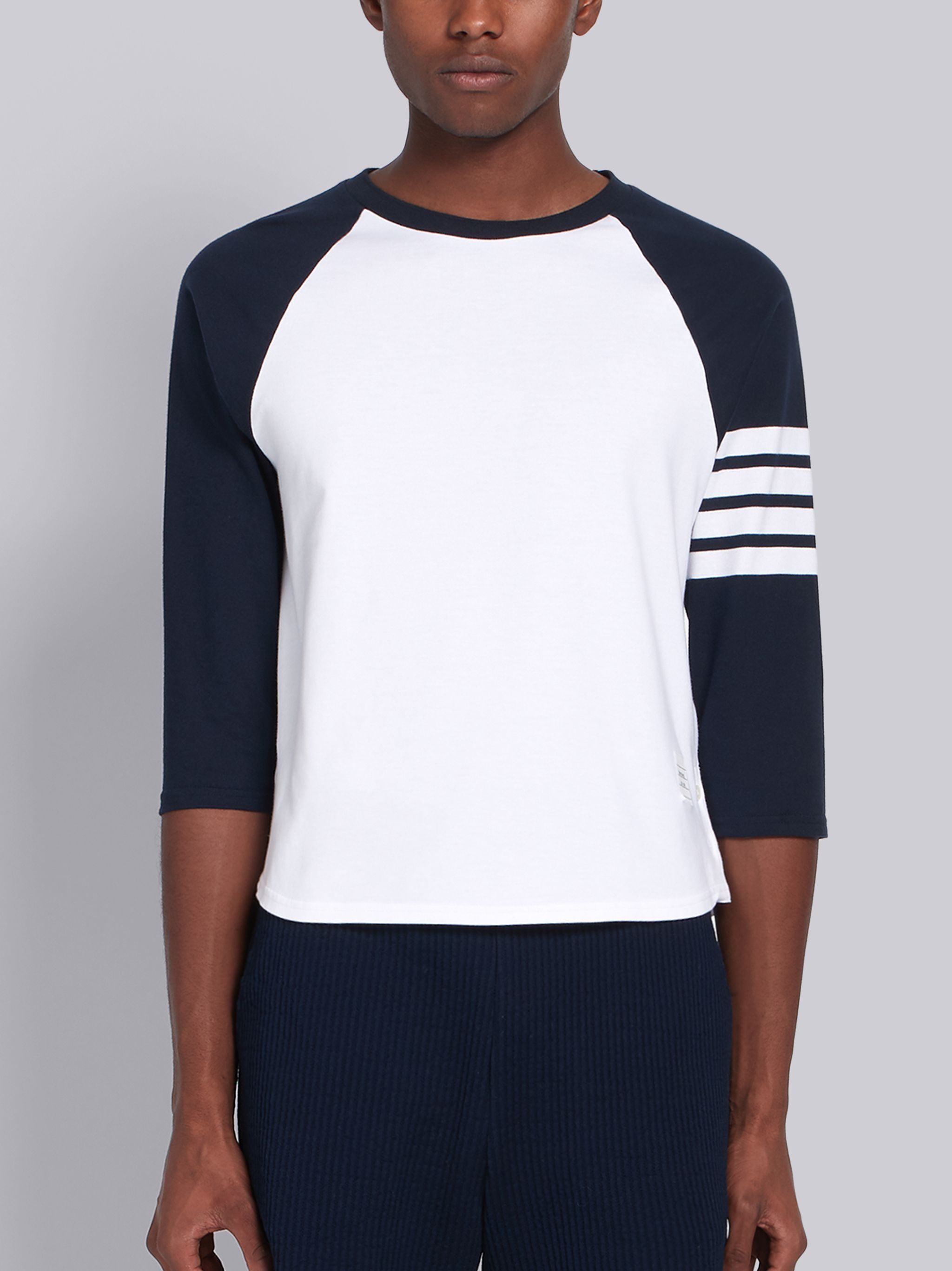 Navy Medium Weight Jersey 3/4 Sleeve 4-Bar Baseball Tee - 1