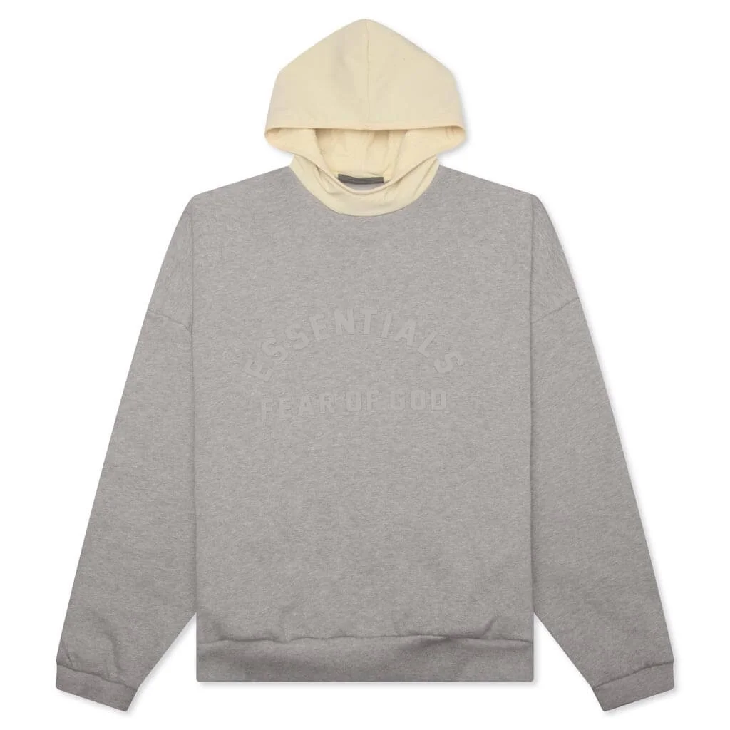 NYLON FLEECE HOODIE - DARK HEATHER OATMEAL/GARDEN YELLOW - 1