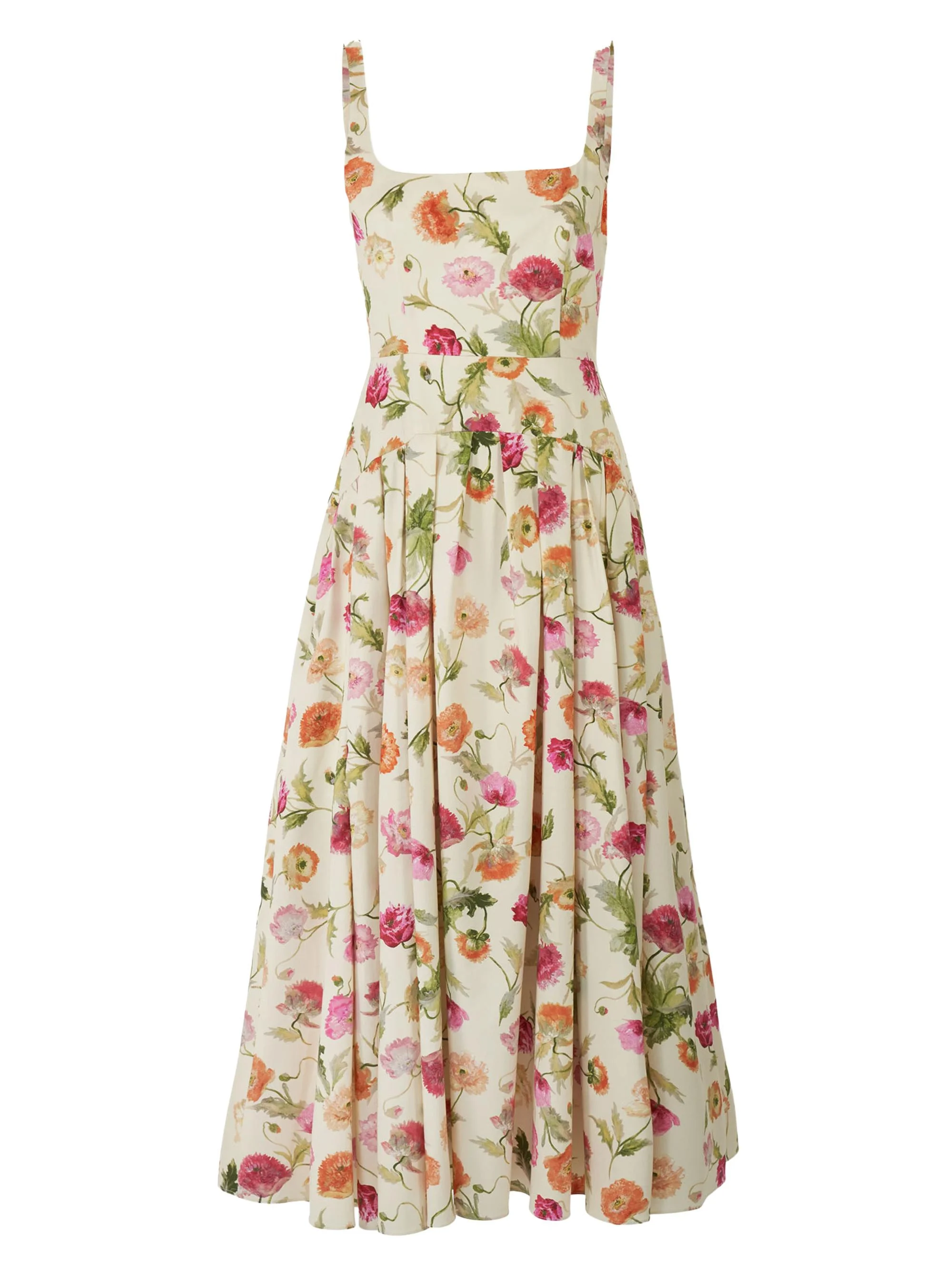 Women's Floral Stretch Cotton Dropped-Waist Midi-Dress - Almond Multi - 1