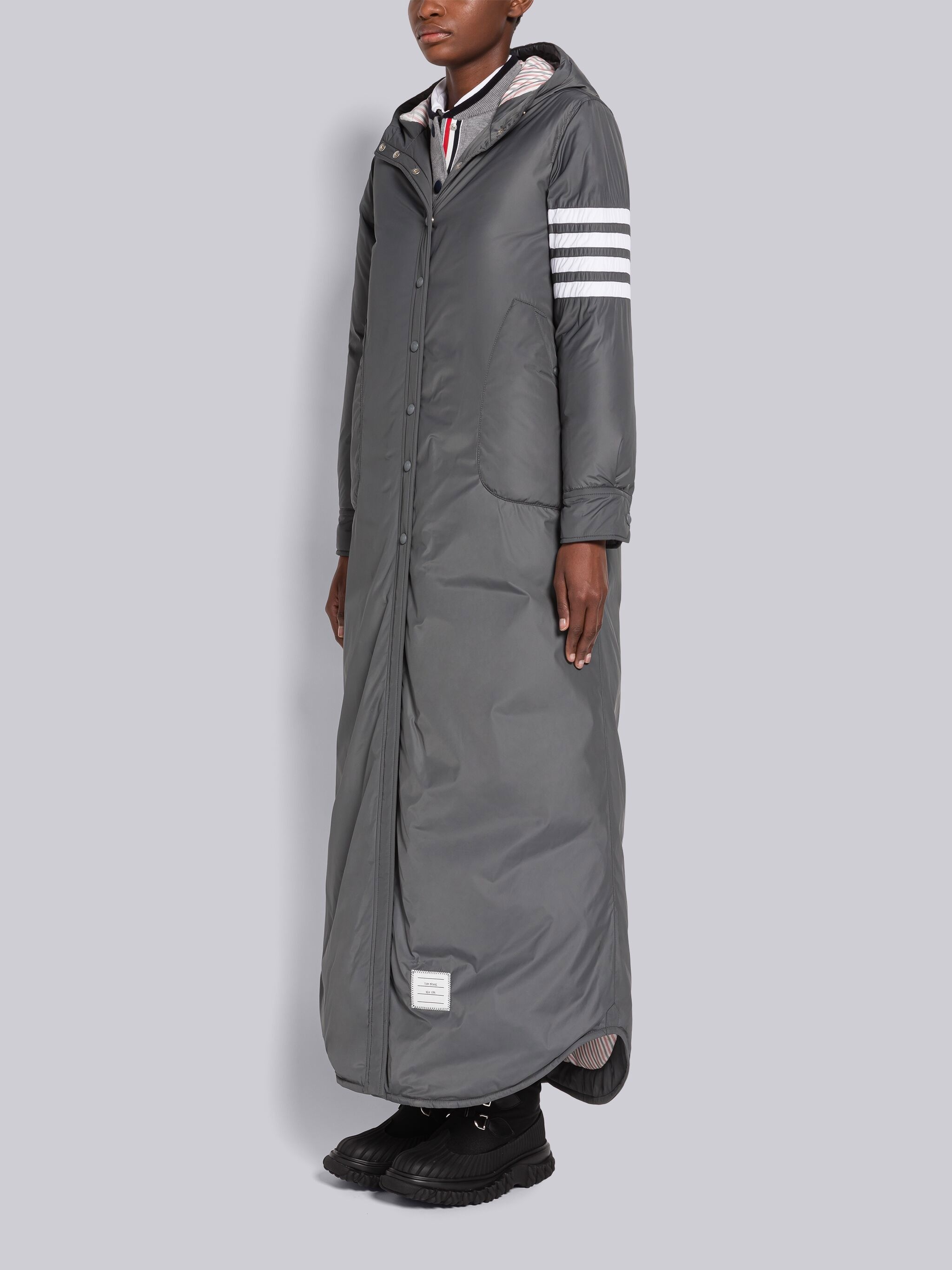 Poly Twill 4-Bar Down Hooded Shirtdress - 2