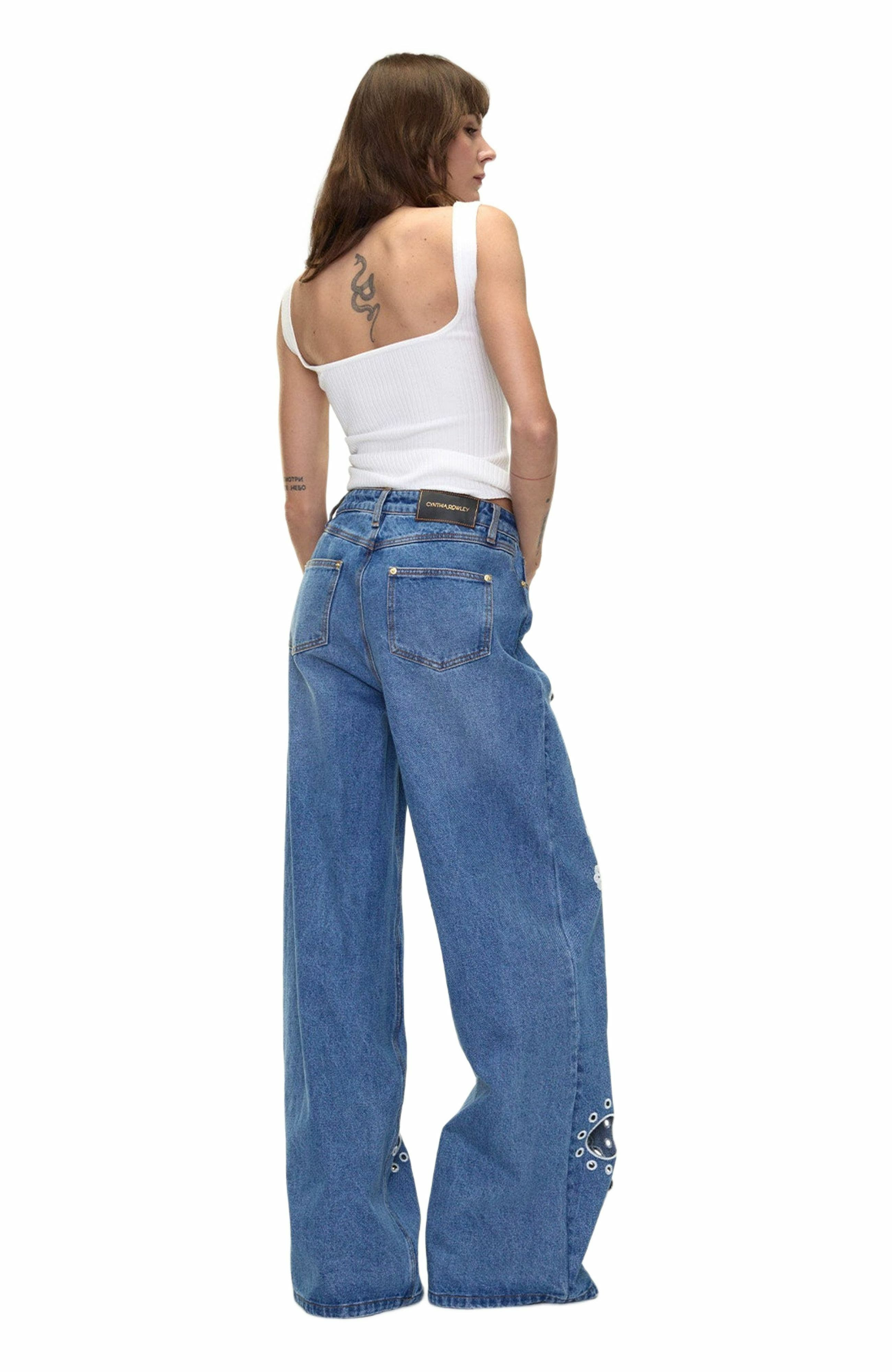 Cynthia Rowley Embroidered Wide-leg Jean in Blue/white at Nordstrom - 5