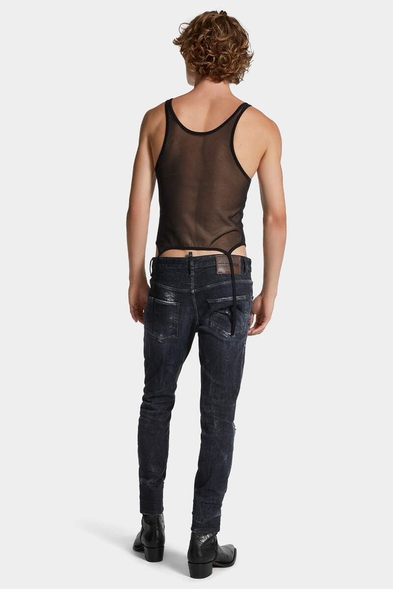 BLACK DESTROYED WASH SKATER JEANS - 4