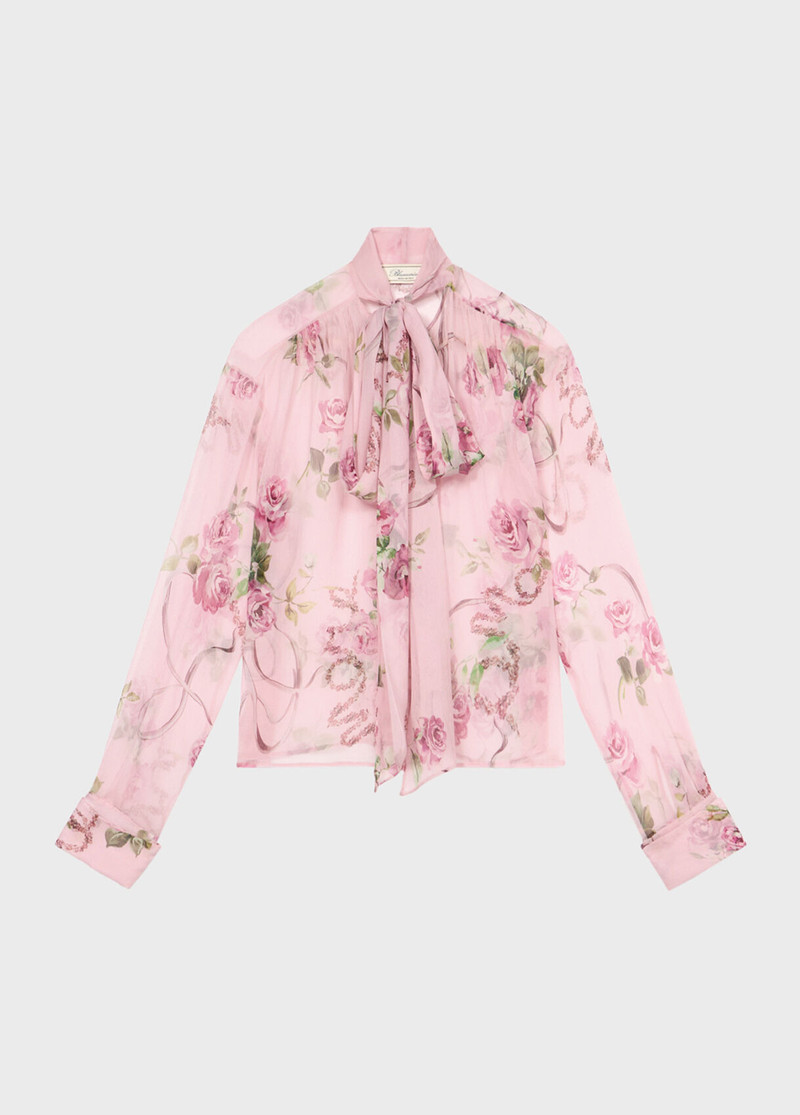 ROSE PRINT SILK CREPONNE BLOUSE 1