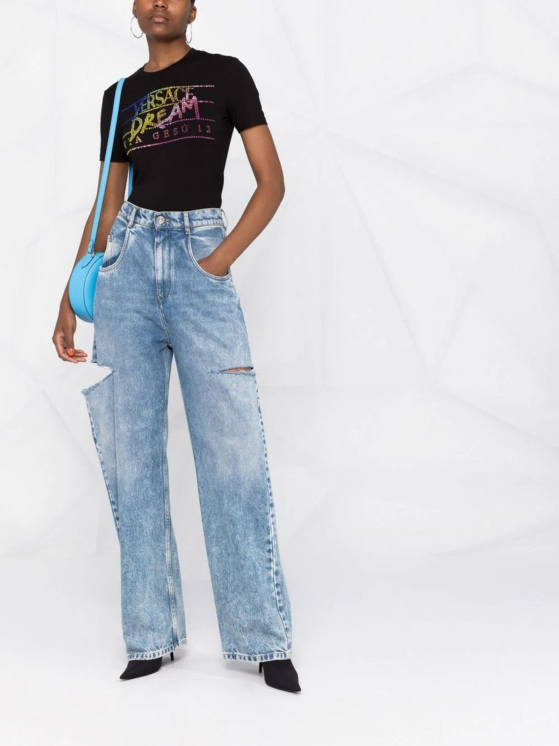 VERSACE rhinestone-embellished slogan T-shirt outlook