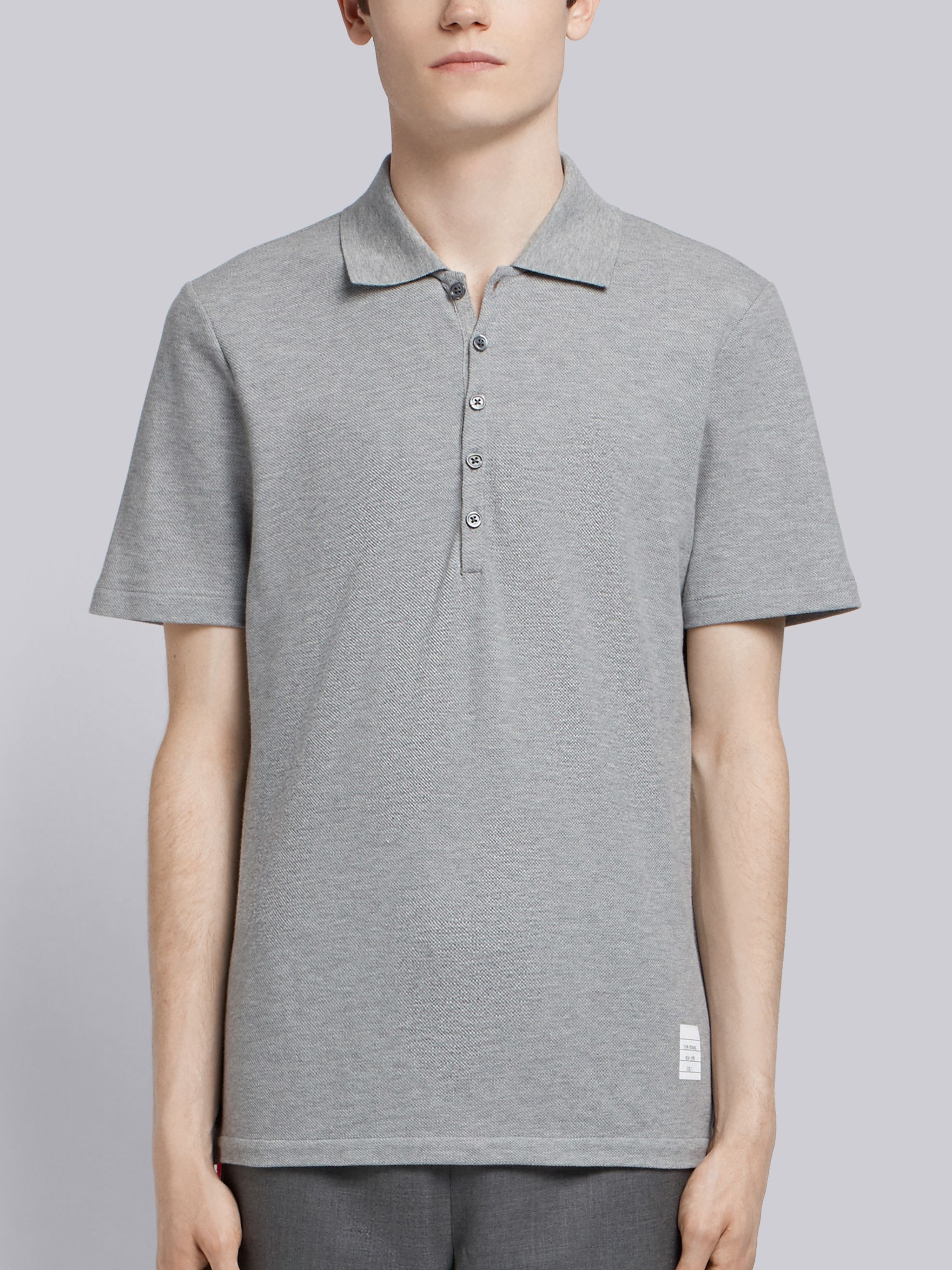 Light Grey Cotton Pique Center Back Stripe Relaxed Fit Polo - 1