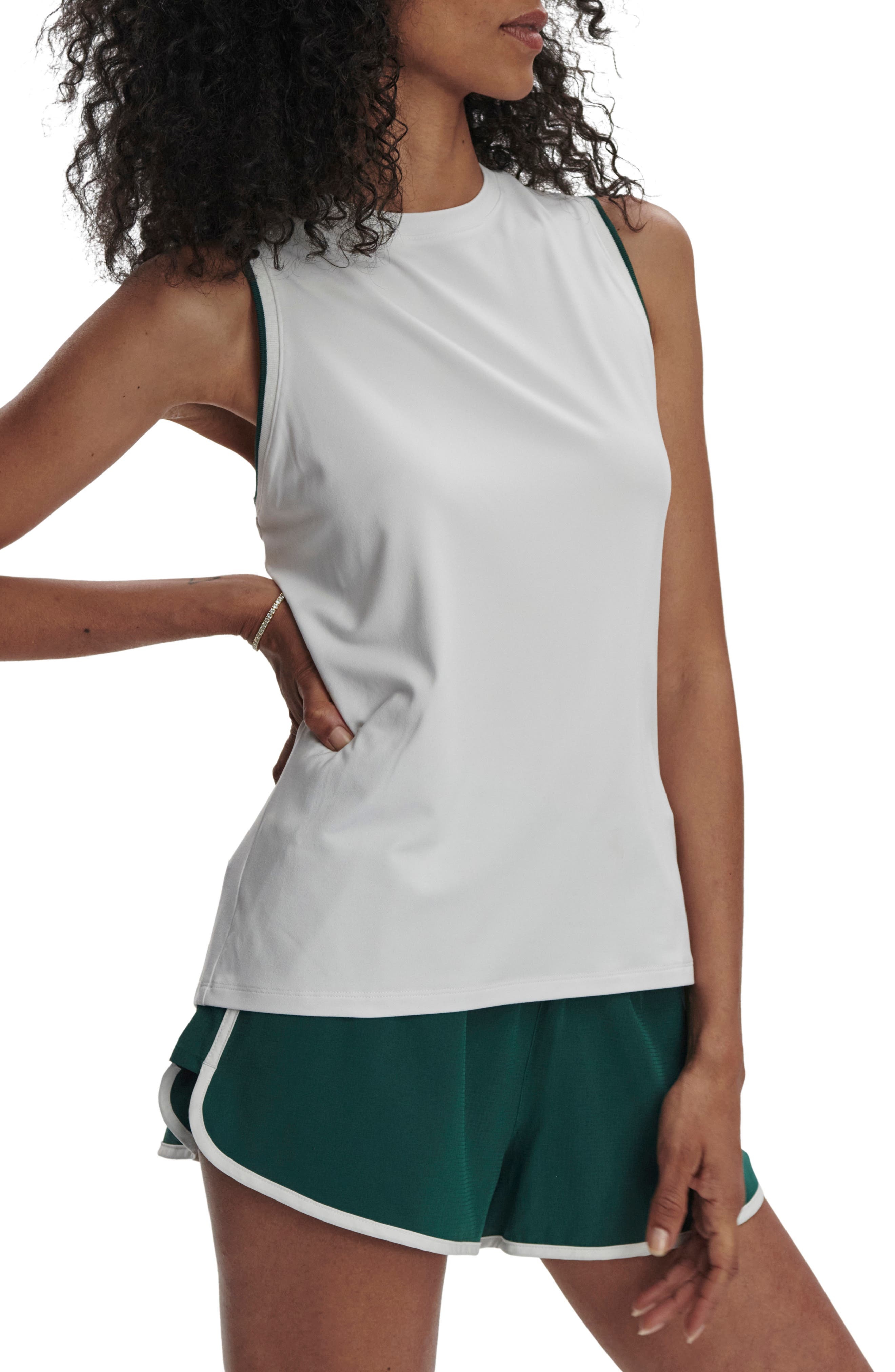 Varley Arton Performance Tank in White/Forest at Nordstrom - 3