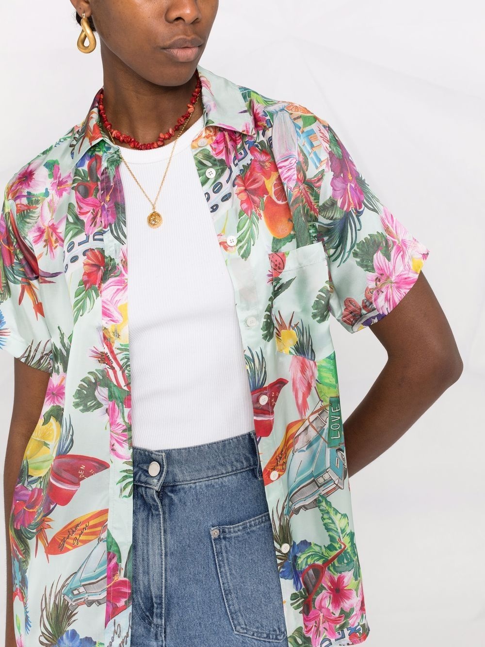 floral-print short-sleeve shirt - 3