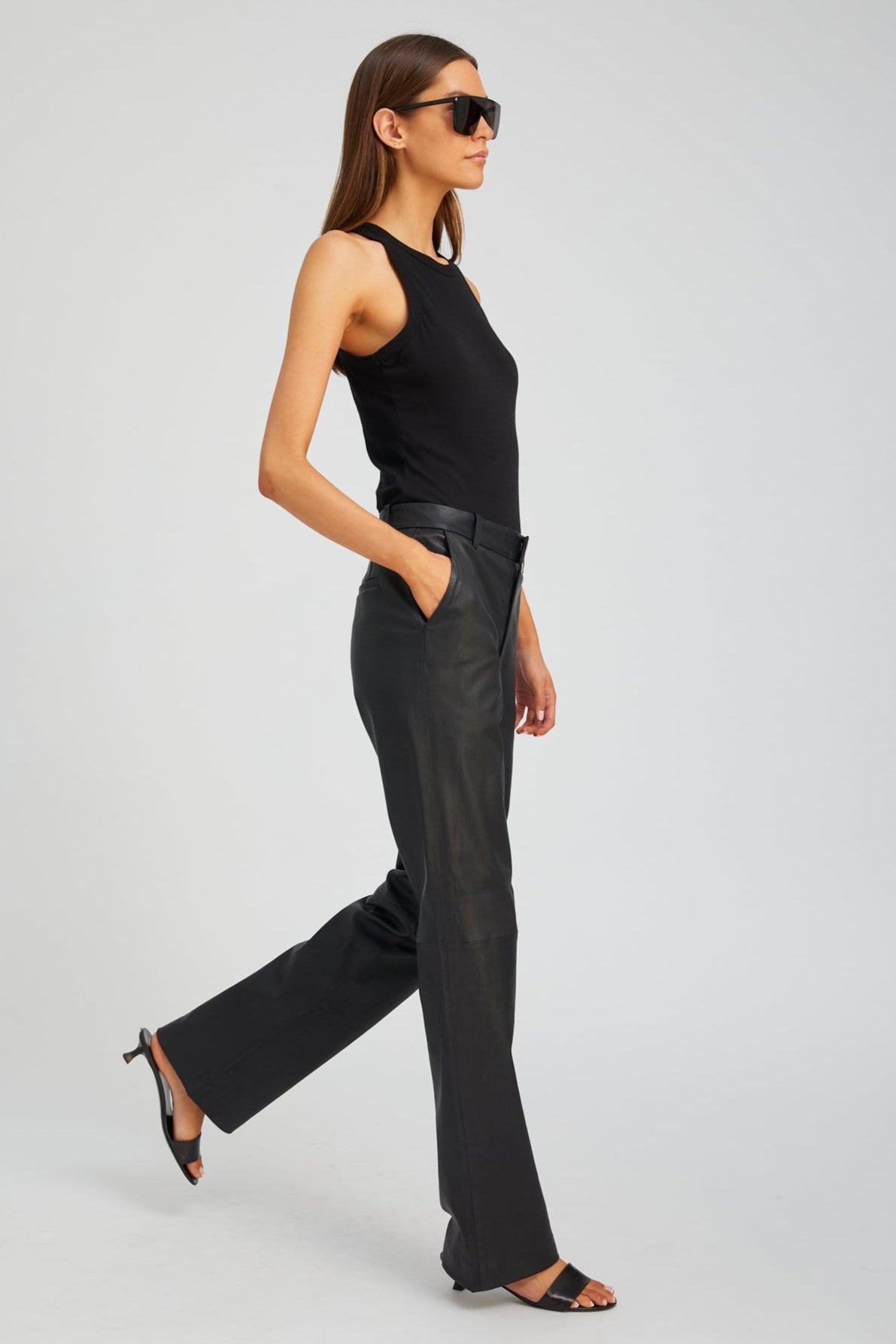 BLACK LEATHER CLASSIC TROUSERS - 5