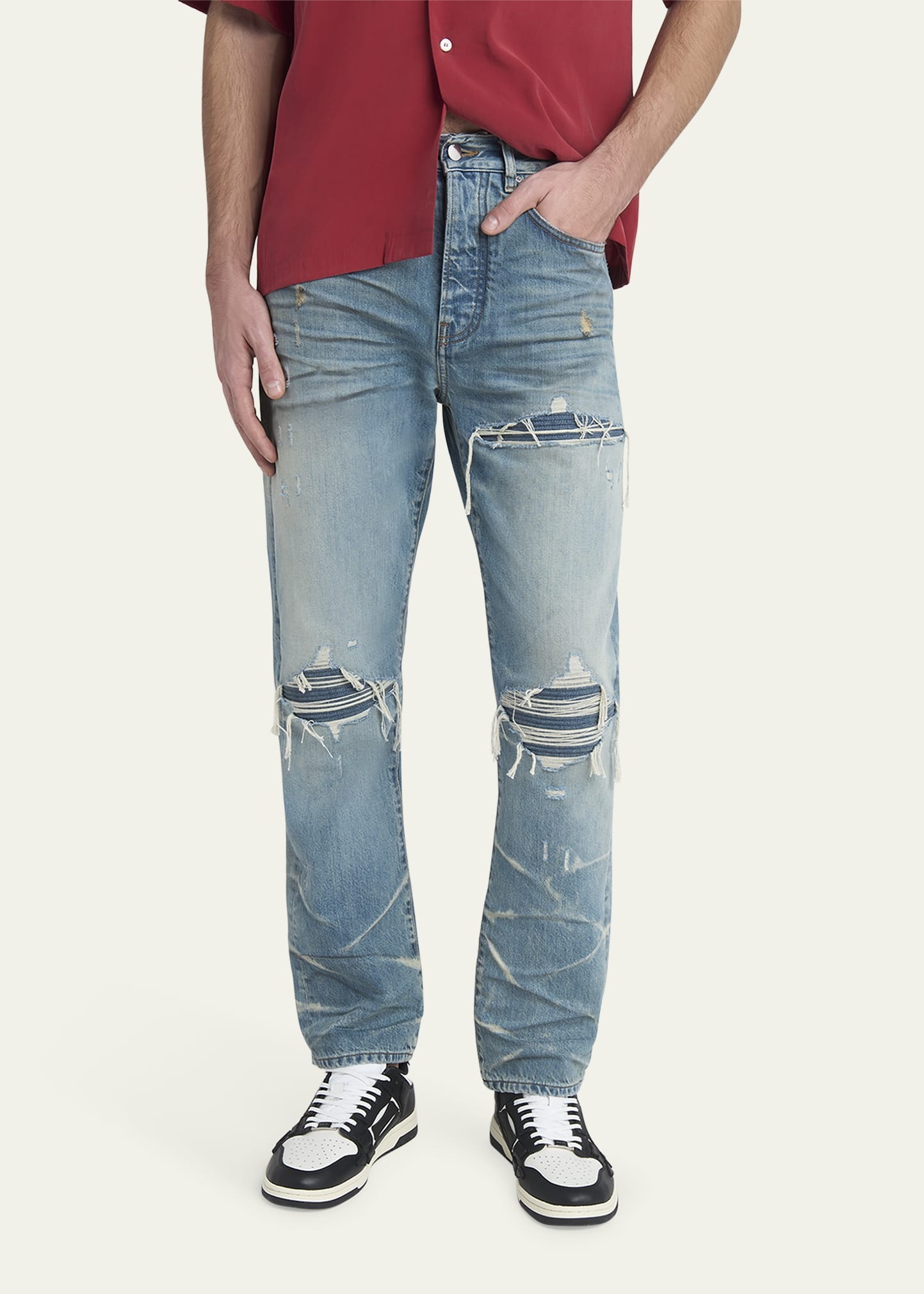 Men's MX1 Destroyed Straight Jeans - 4