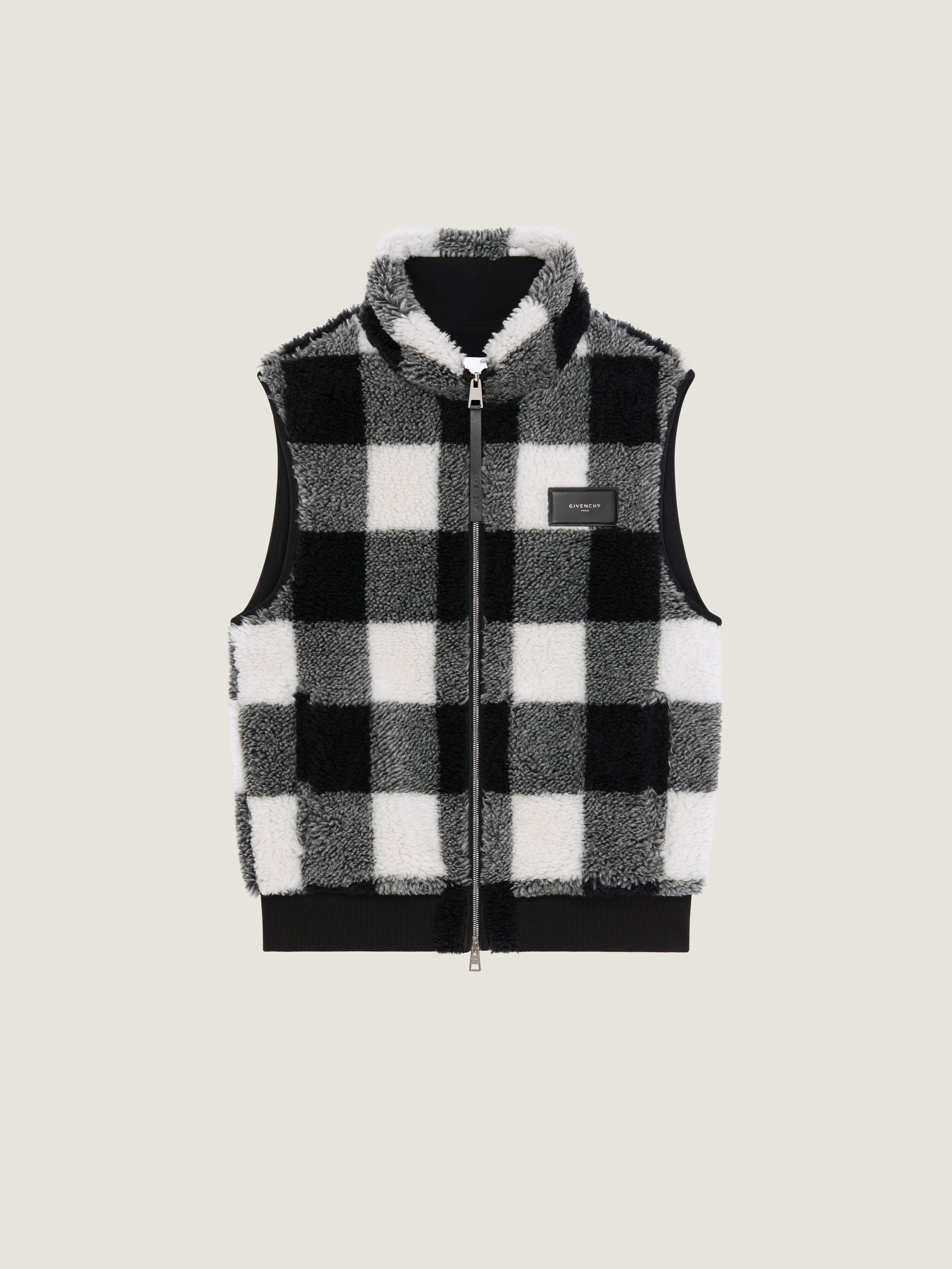 CHECKED SLEEVELESS FLEECE JACKET - 1