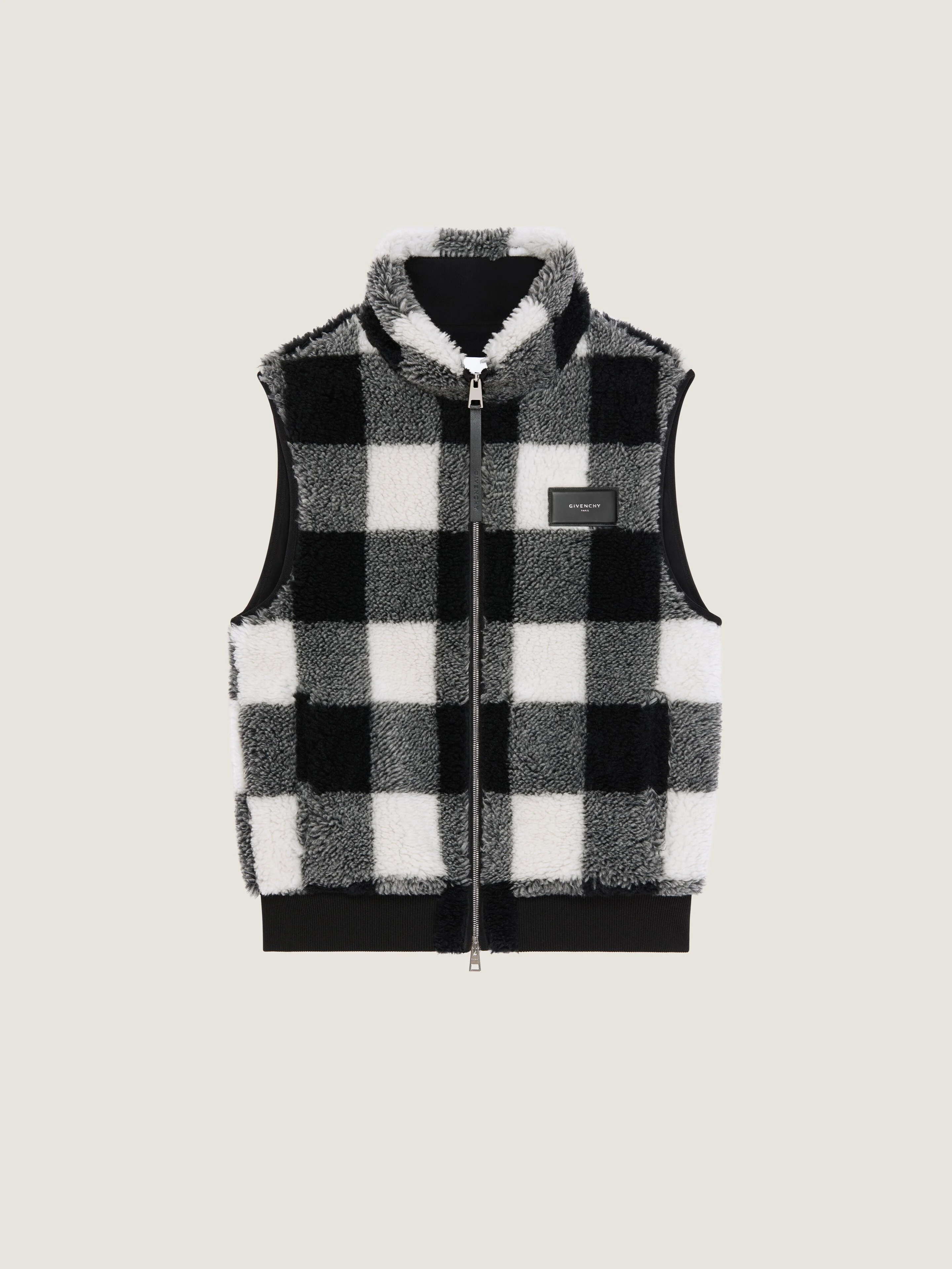 CHECKED SLEEVELESS FLEECE JACKET - 1
