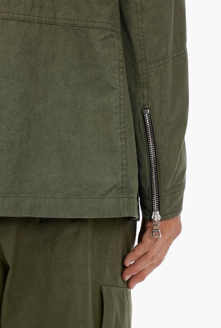 Khaki cotton jacket with embossed Balmain logo - 5