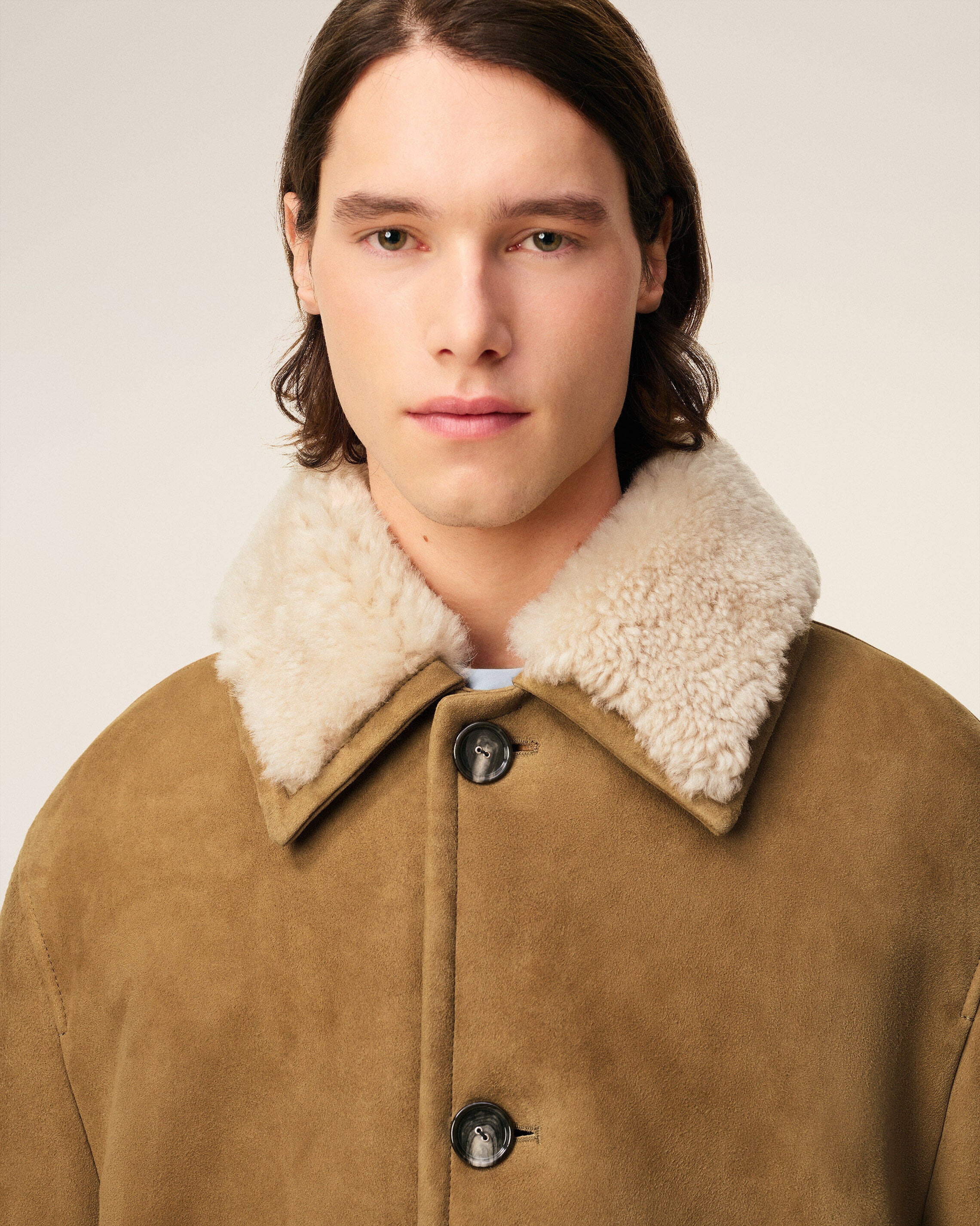 BROWN SHEARLING BUTTONNED JACKET - 4