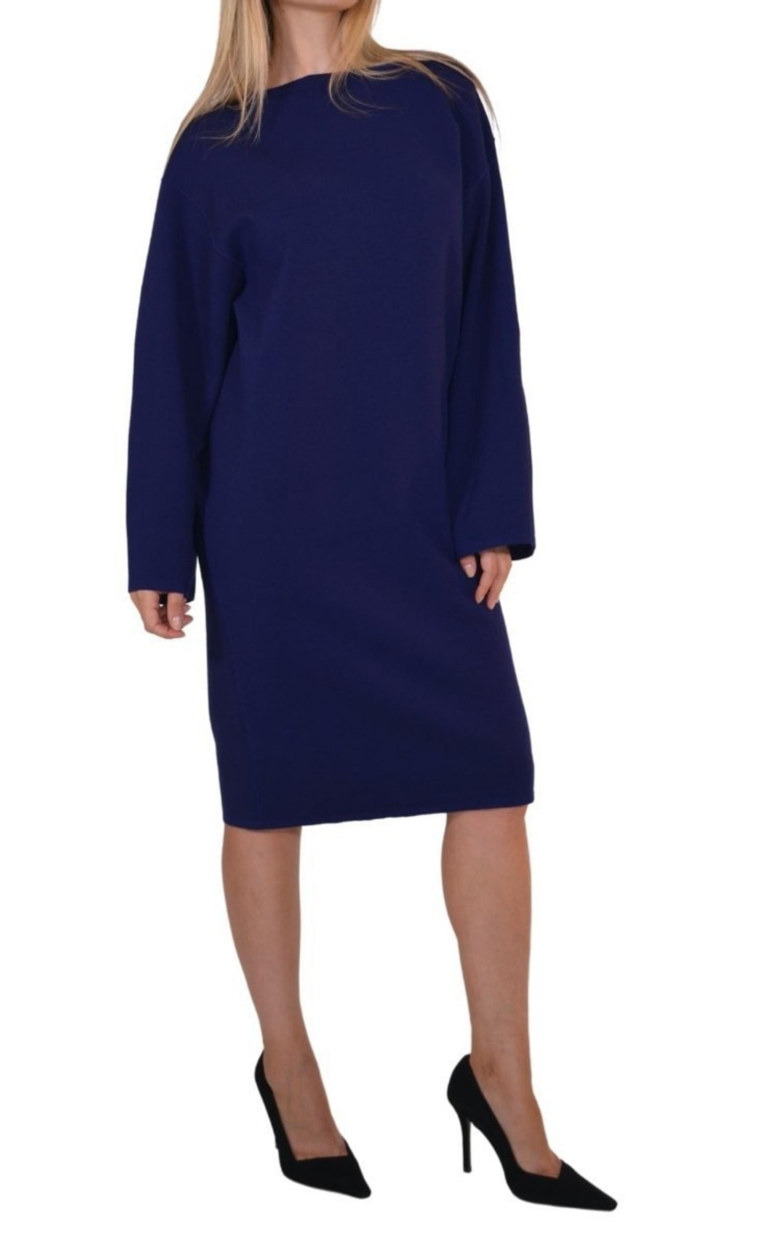 Purple Wool Midi Dolman Long Sleeve Dress - 2