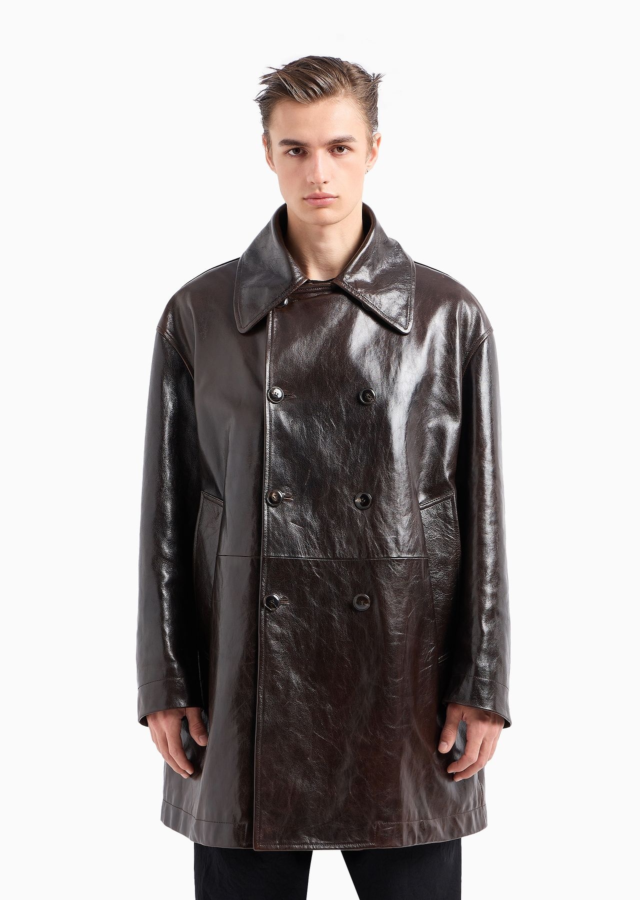 Long nappa leather pea coat - 2