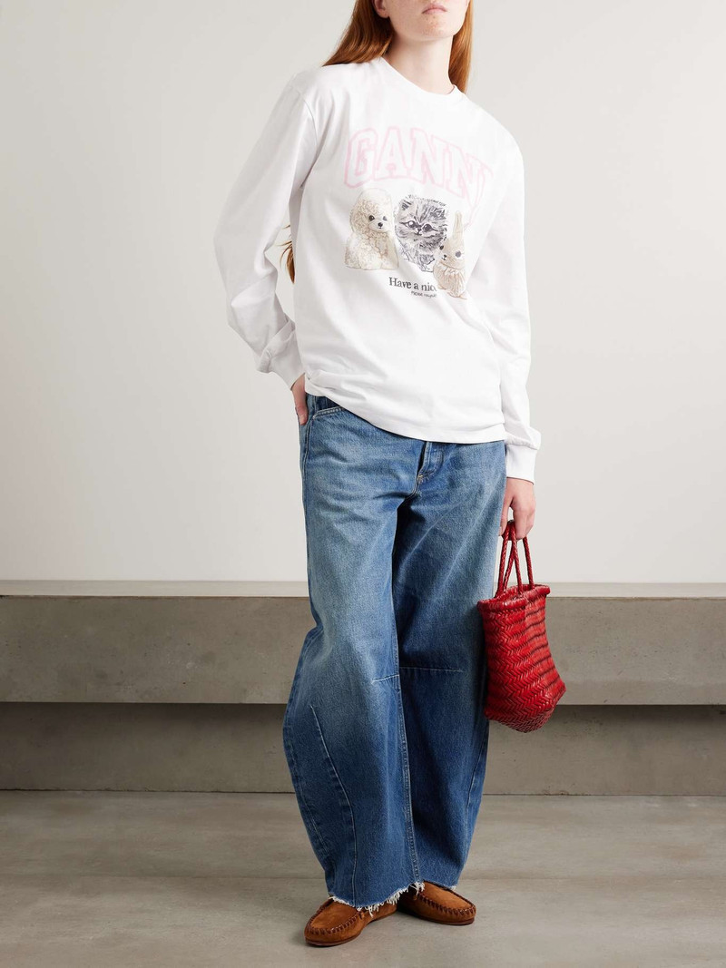 GANNI Oversized printed organic and recycled cotton-jersey sweatshirt White outlook