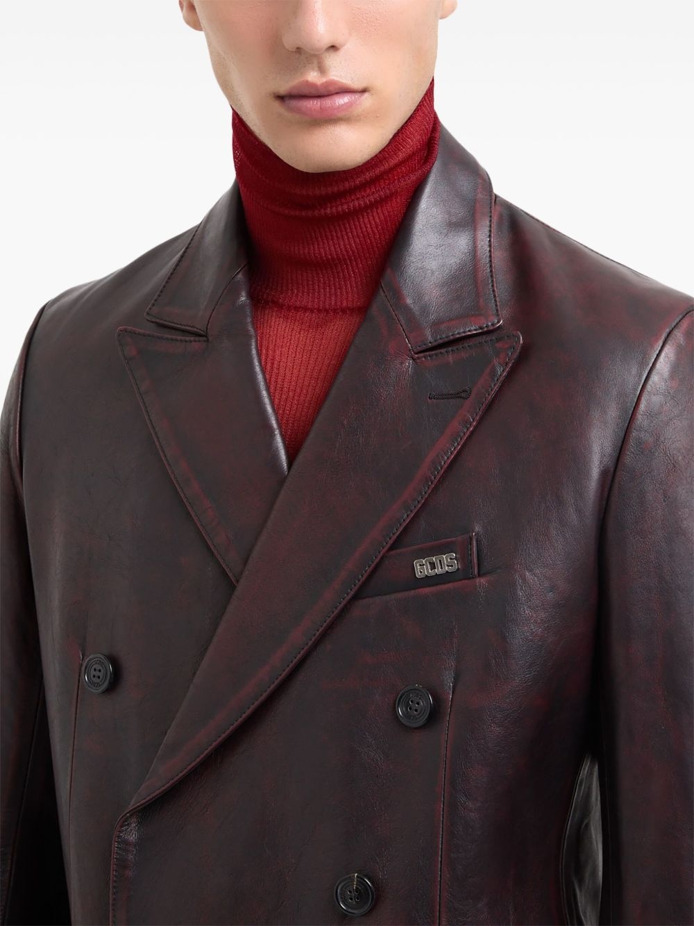 leather double-breasted blazer - 5