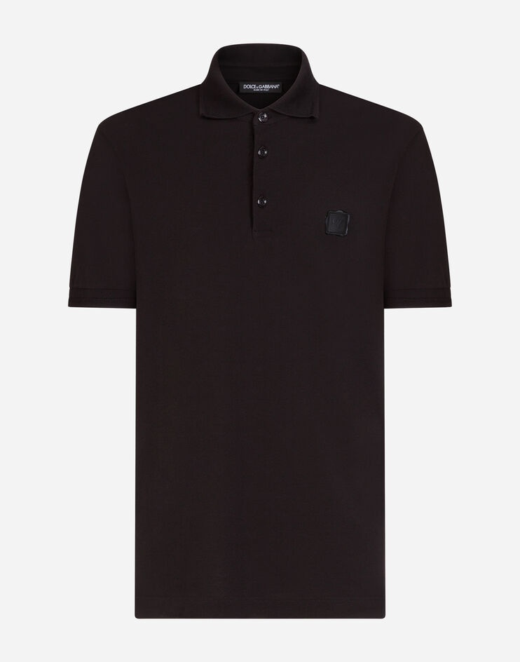 Piqué cotton polo shirt with patch - 3