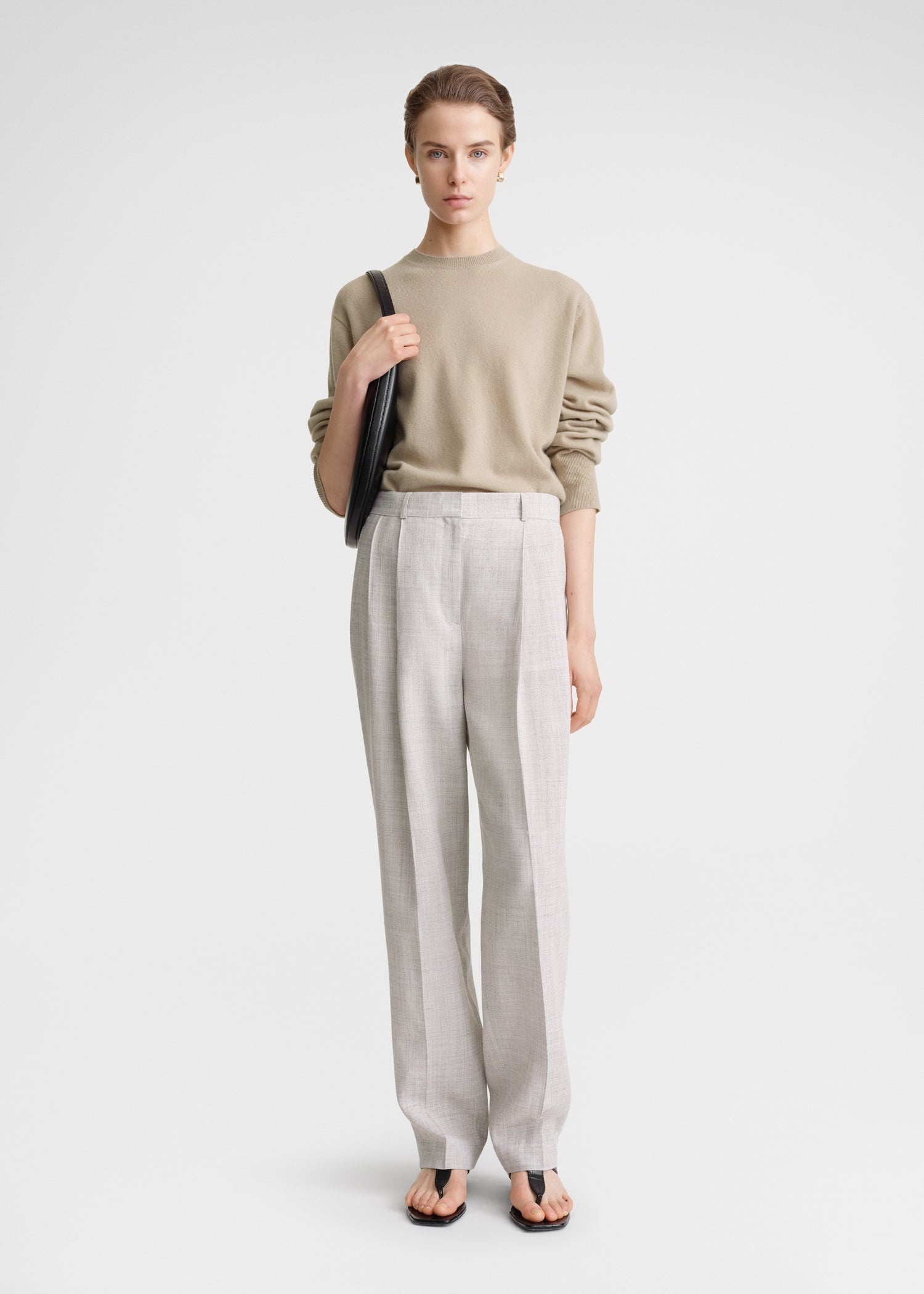 Double-pleated tailored trousers oat melange - 2