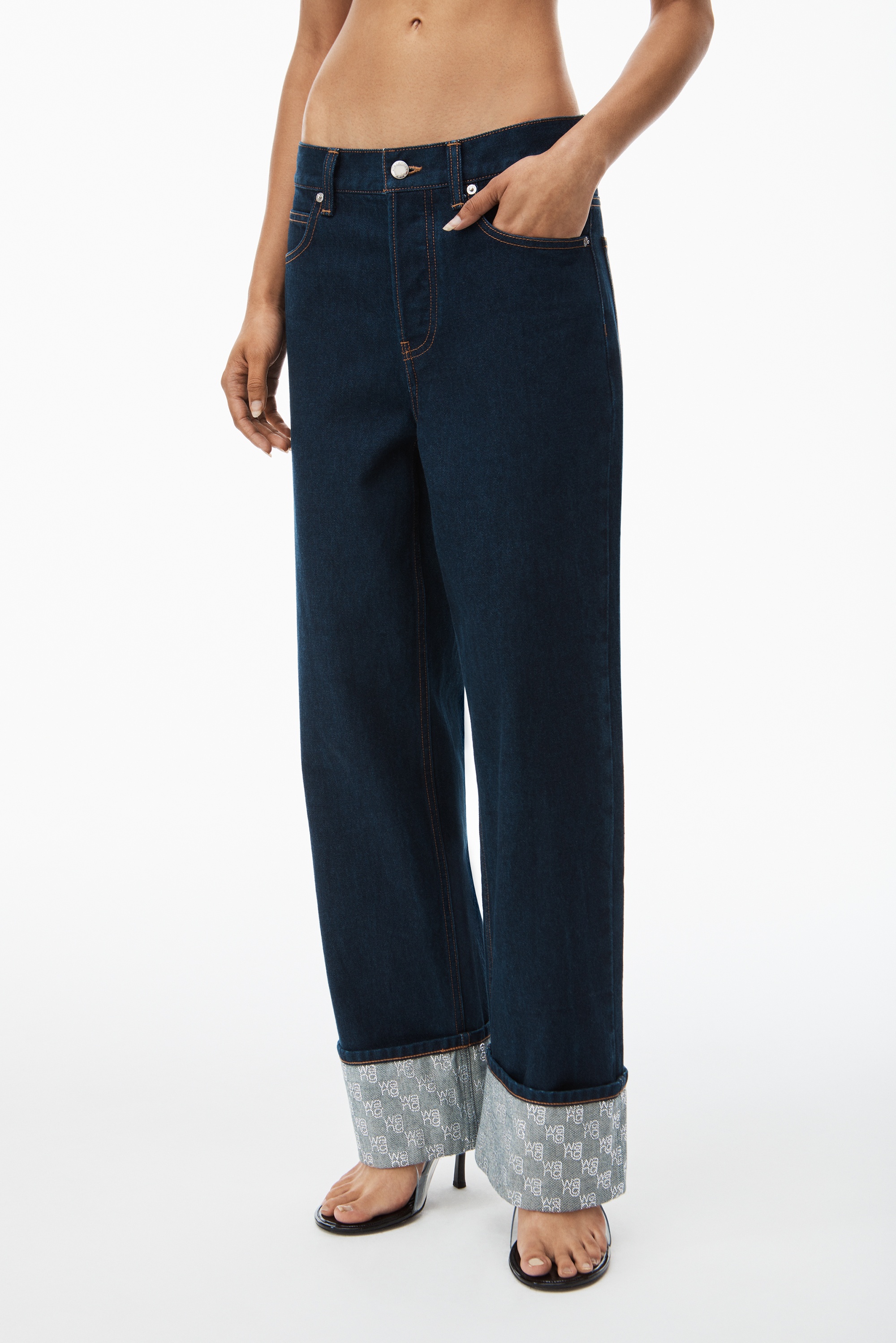 デニム・ジーパン Alexander Wang Jeans with logo crystal hotfix Blue Alexander Wang hotfix crystal cuff straight jean in denim