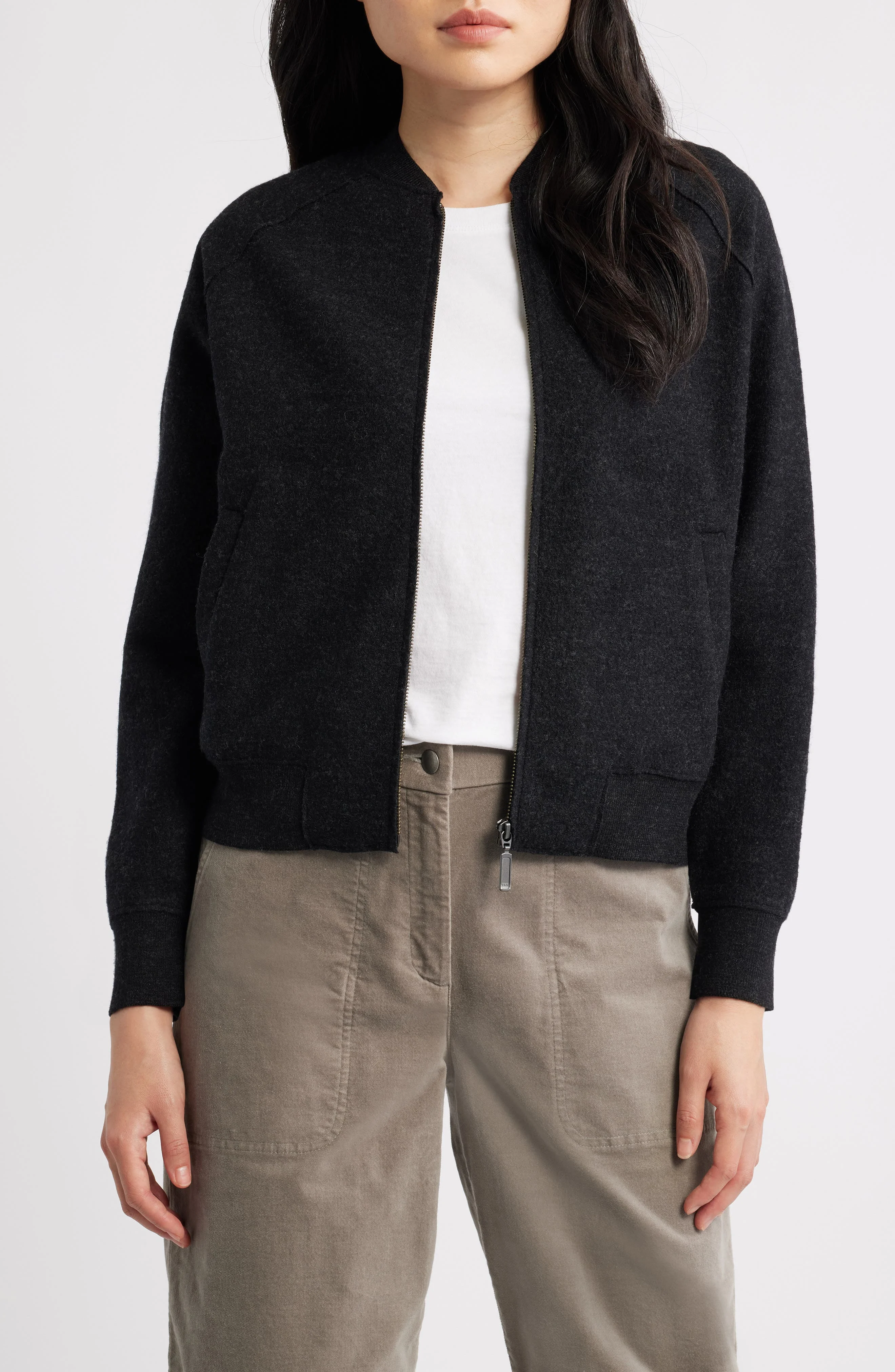 Eileen Fisher Wool Bomber Jacket in Charcoal at Nordstrom - 1