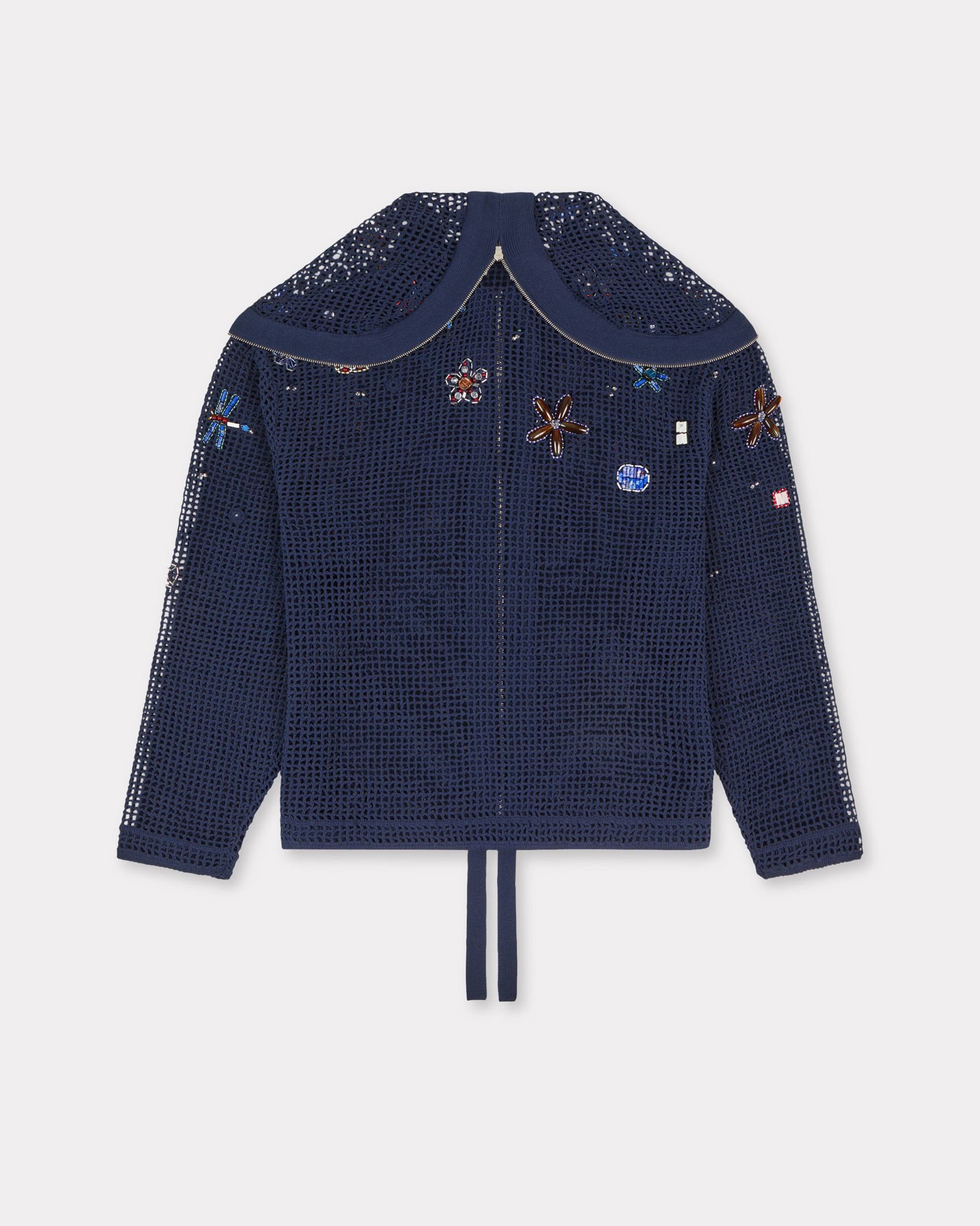 Oversized embroidered zip-up knitted hooded sweatshirt in cotton mesh - 2