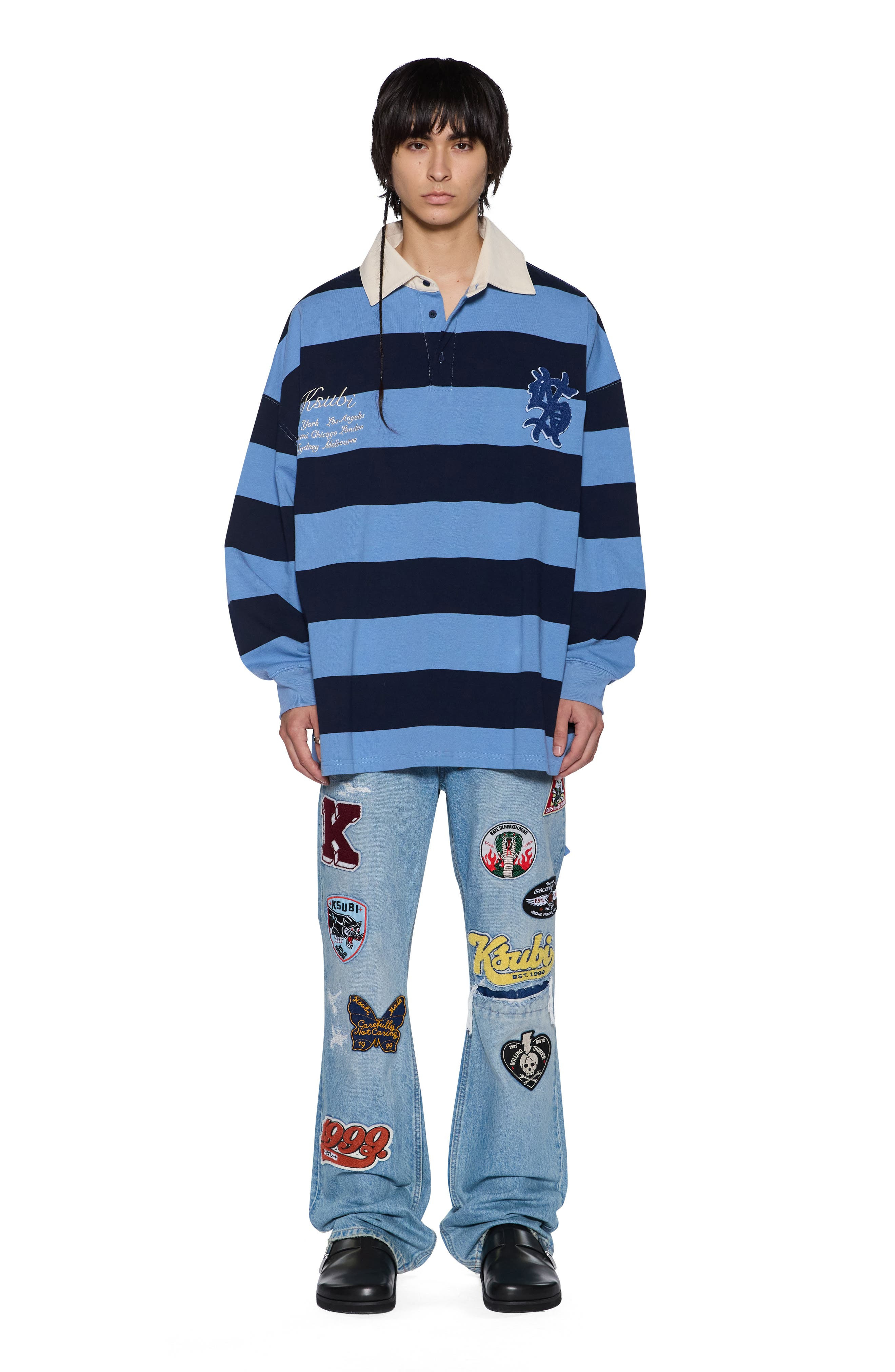 Ksubi Stripe Appliqué Cotton Rugby Shirt in Light Blue at Nordstrom - 4