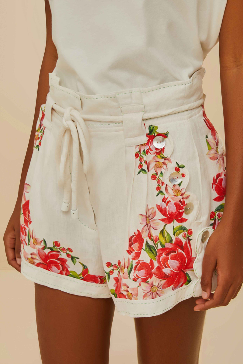 FARM RIO Off-White Flower Tapestry Embroidered Shorts outlook