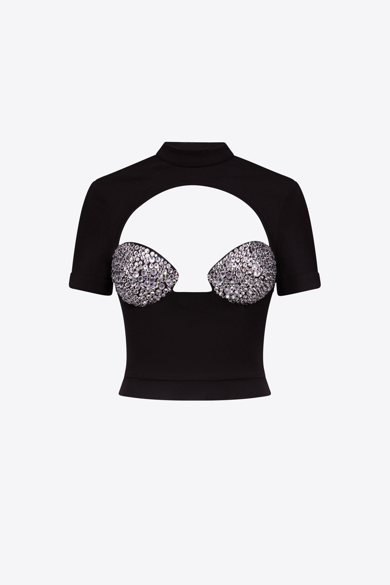 CRYSTAL EMBELLISHED RAGLAN BUSTIER CUP T-SHIRT 1