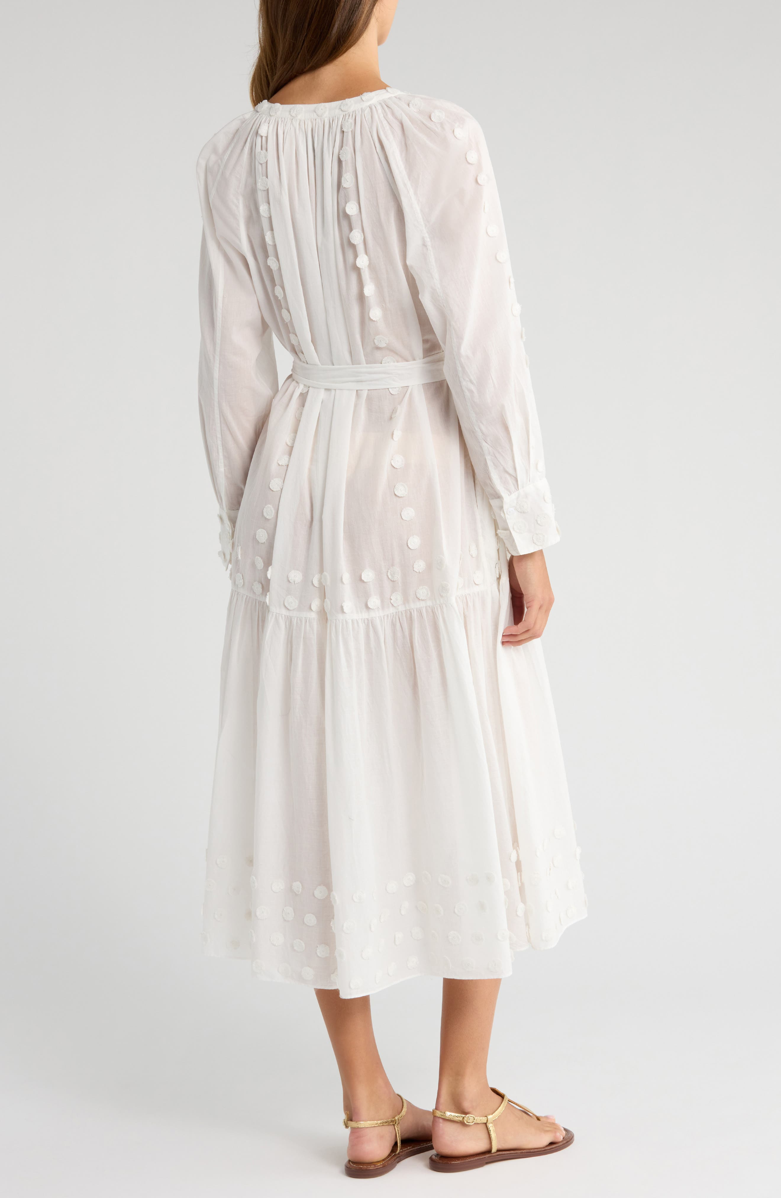 Ulla Johnson Emera Embroidered Tie Waist Long Sleeve Midi Dress in Pristine at Nordstrom - 2