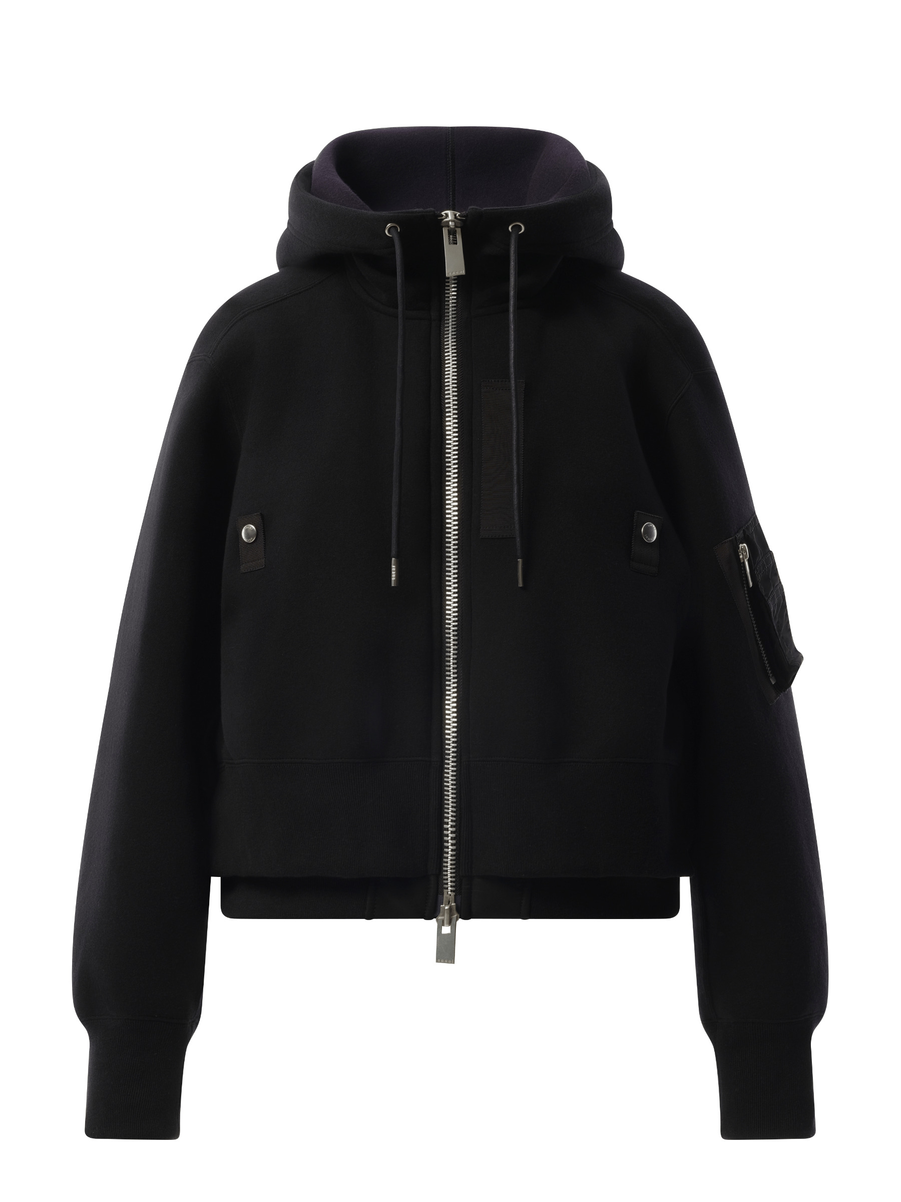 Sponge Sweat x Nylon Twill Zip Hoodie in Black - 2