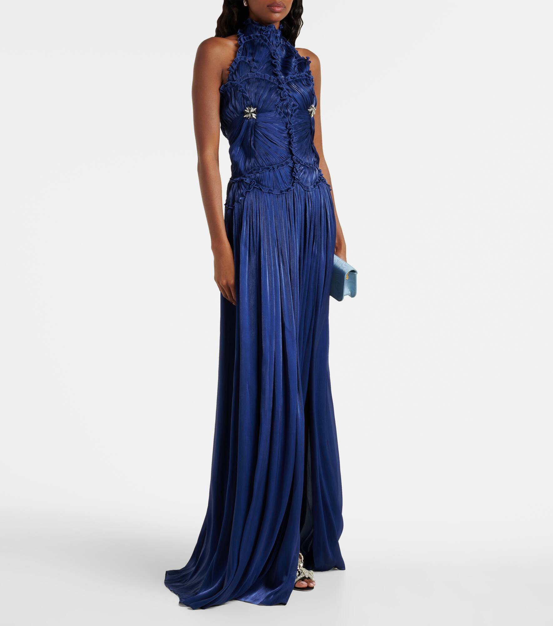 Ruched halterneck georgette gown - 2