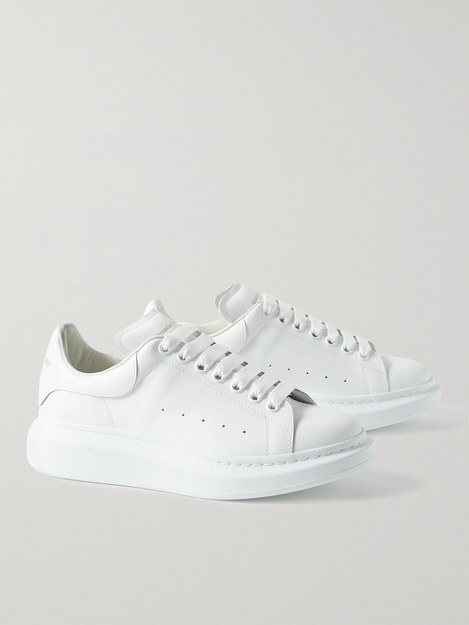 Exaggerated-Sole Leather Sneakers White - 3