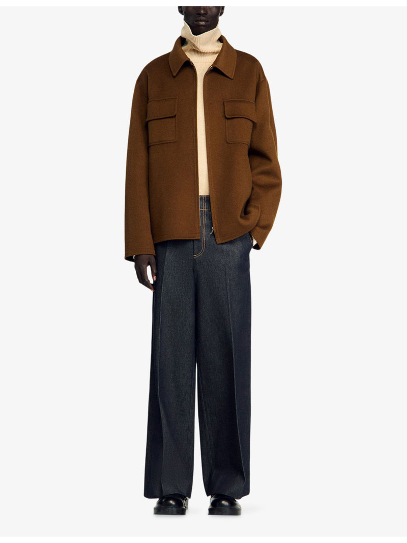 Sandro Chest-pocket zip-fastened wool-blend jacket outlook