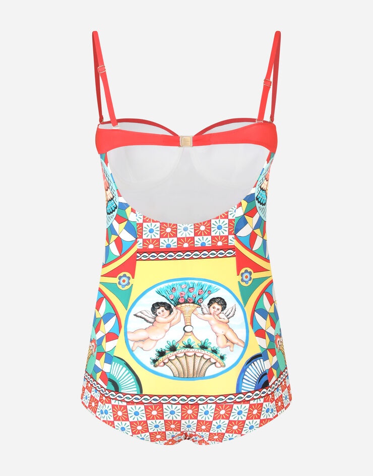 Carretto-print balconette one-piece swimsuit - 3