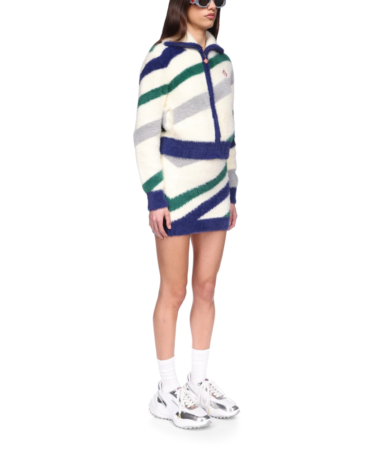 Striped Fluffy Zip Up Jumper - 5