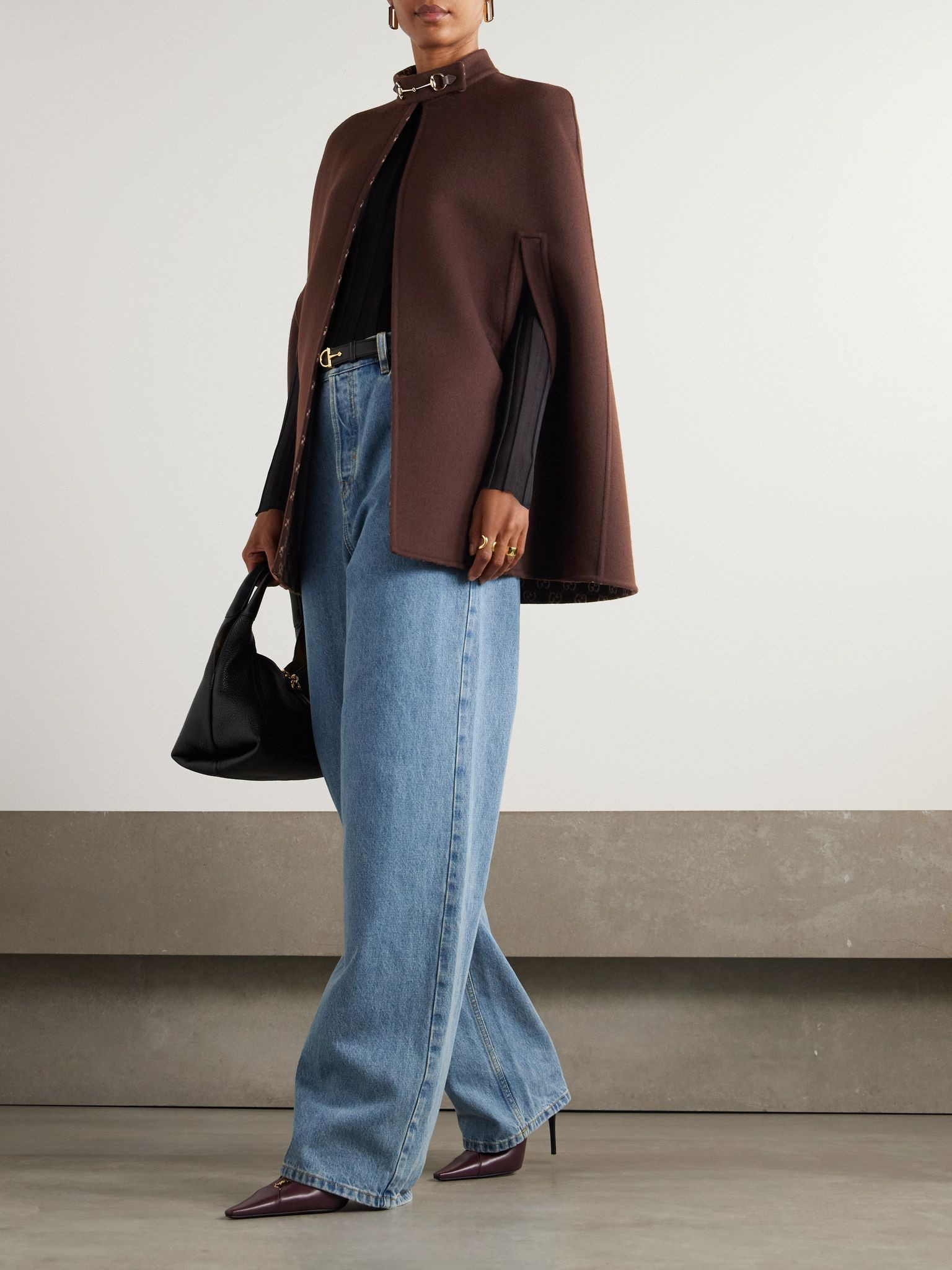 Embellished wool and silk-blend cape Brown - 2