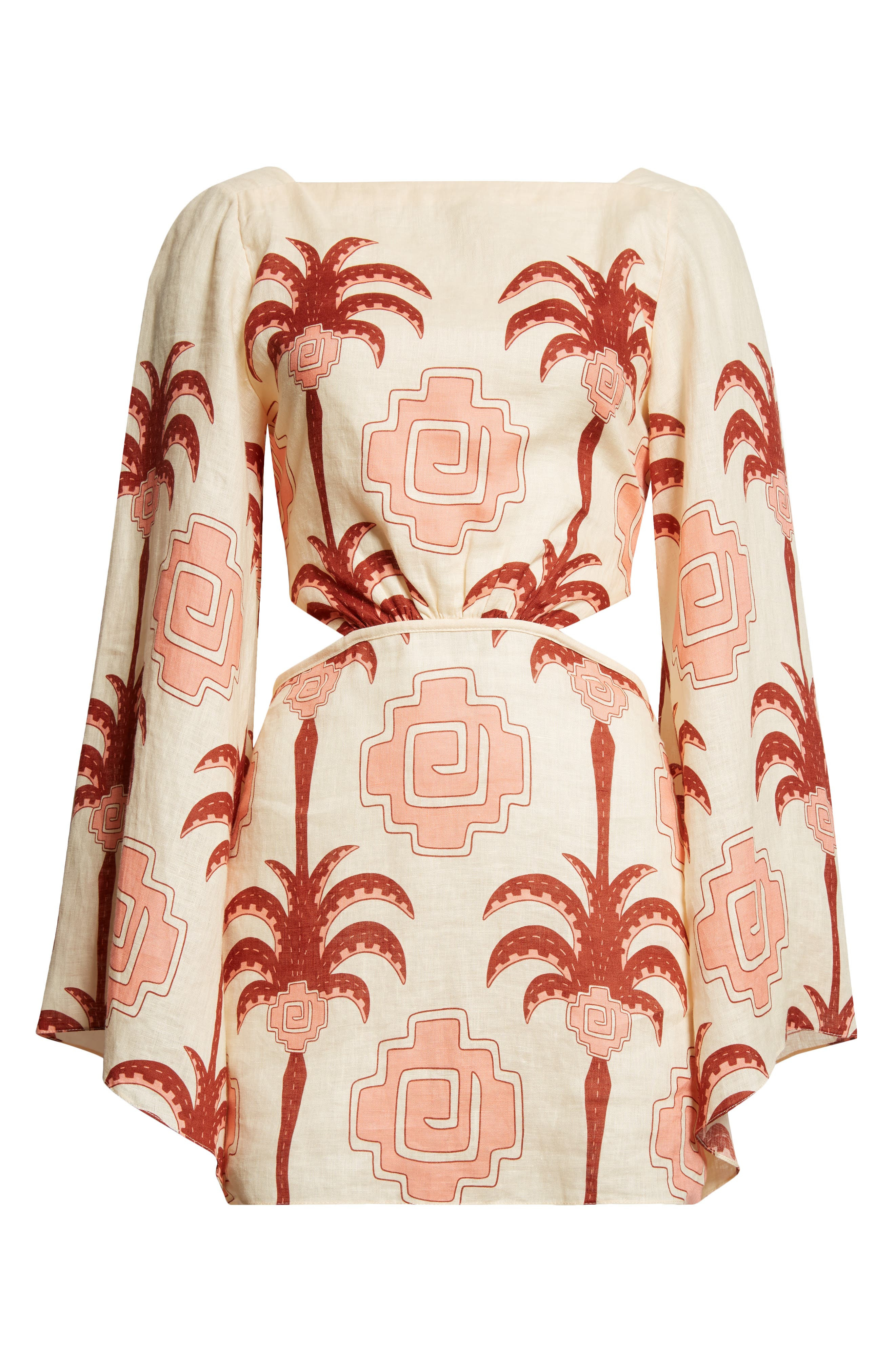 Johanna Ortiz Wave After Wave Long Sleeve Linen Minidress in Ecru /Paprika/Light Pink at Nordstrom - 5
