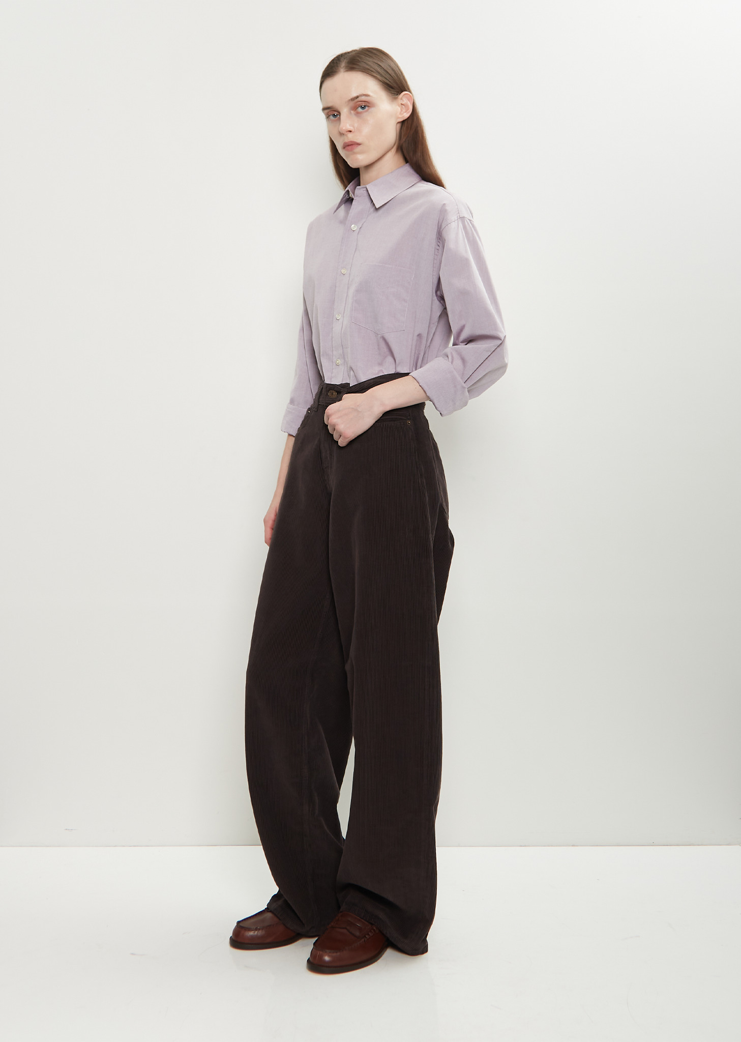 Cotton Corduroy Roomy Jean — Chocolate - 4