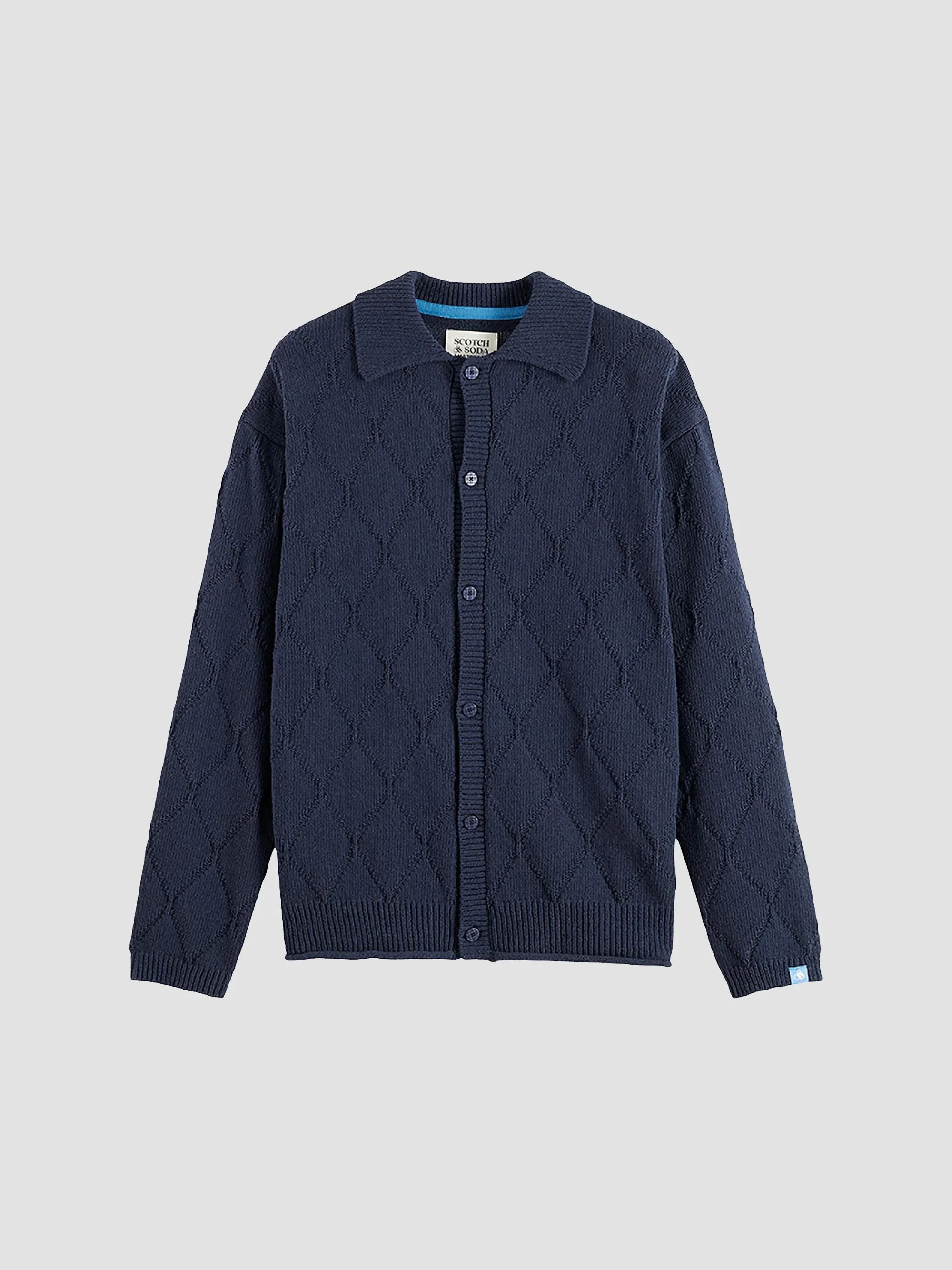 Men's Openwork Knit Button-Front Cardigan - Sky - 1