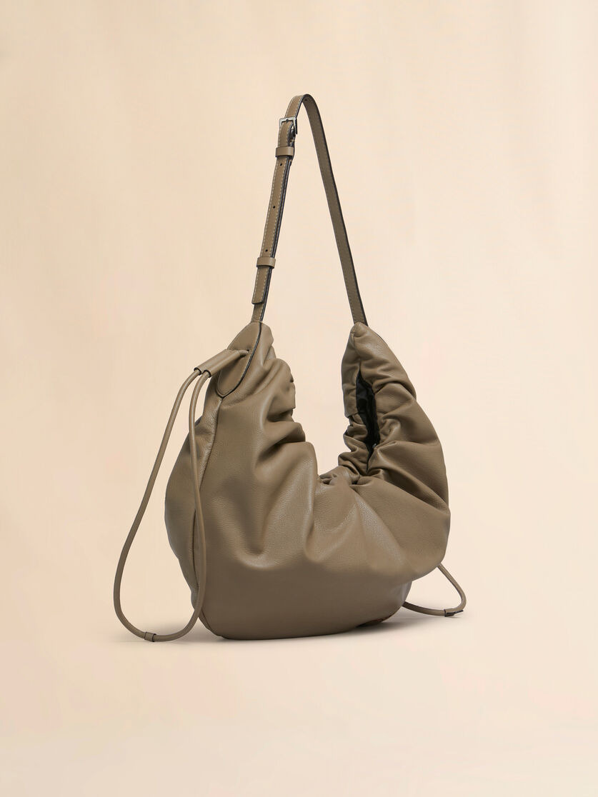 TAUPE LEATHER SCRUNCHIE SMALL HOBO BAG - 6