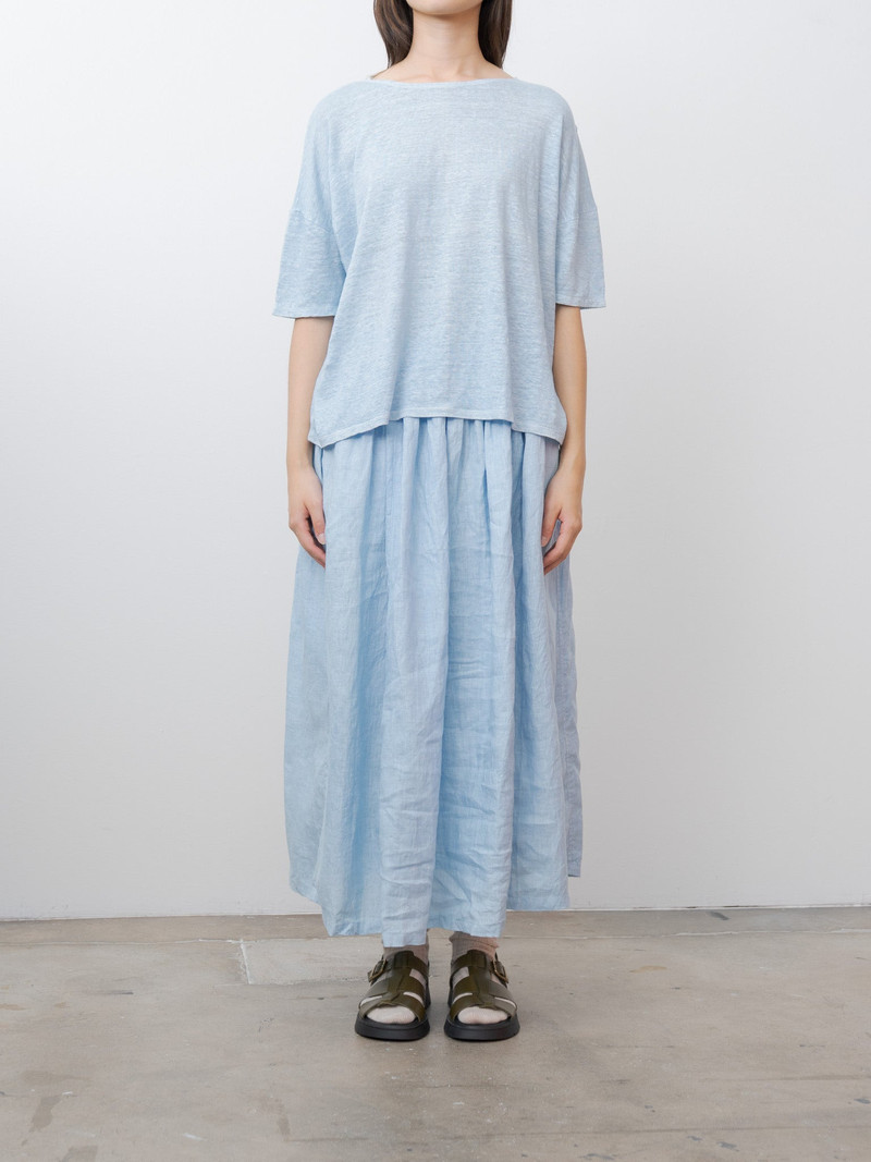 ICHI Antiquités Natural Hand Dye Indigo Linen Pullover Tee - Light Indigo outlook