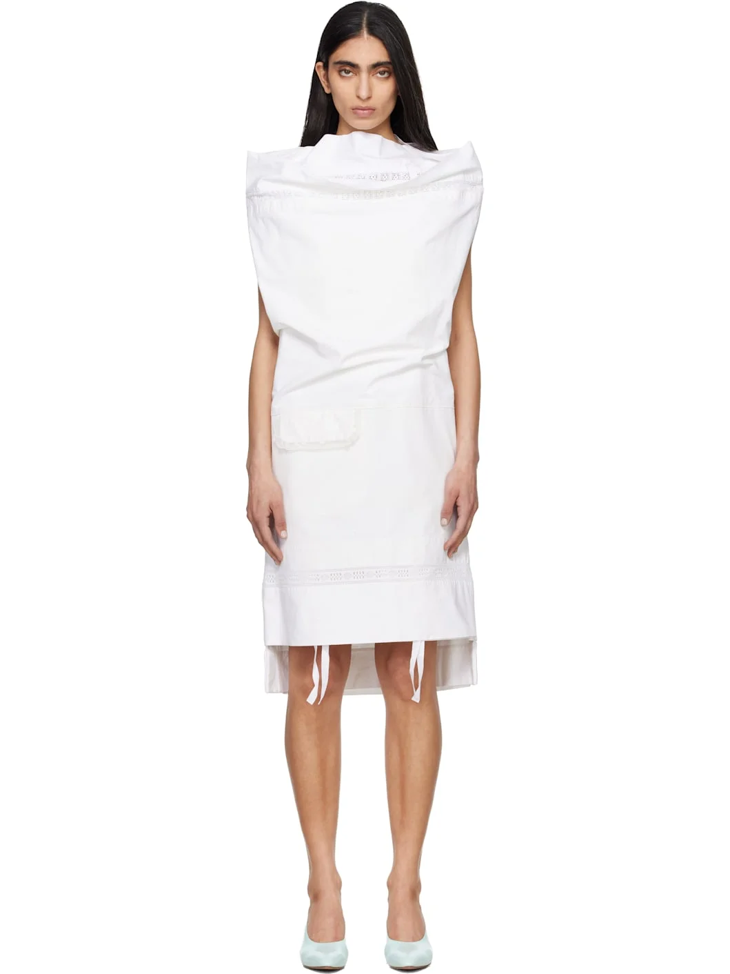 White Open Pillow Case Midi Dress - 1