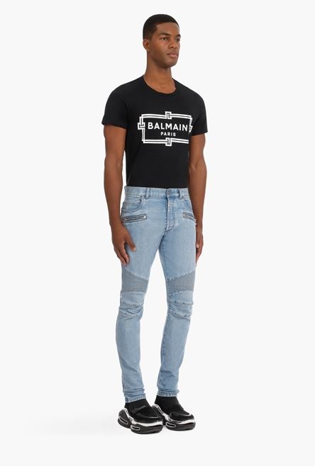 Slim blue cotton jeans with Balmain monogram - 7