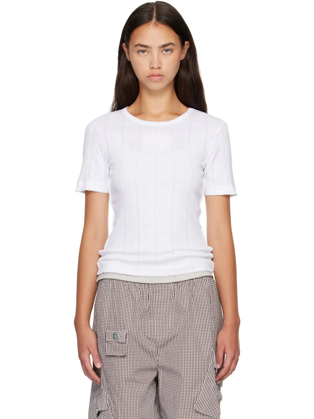 White Pointelle Cotton T-shirt - 1