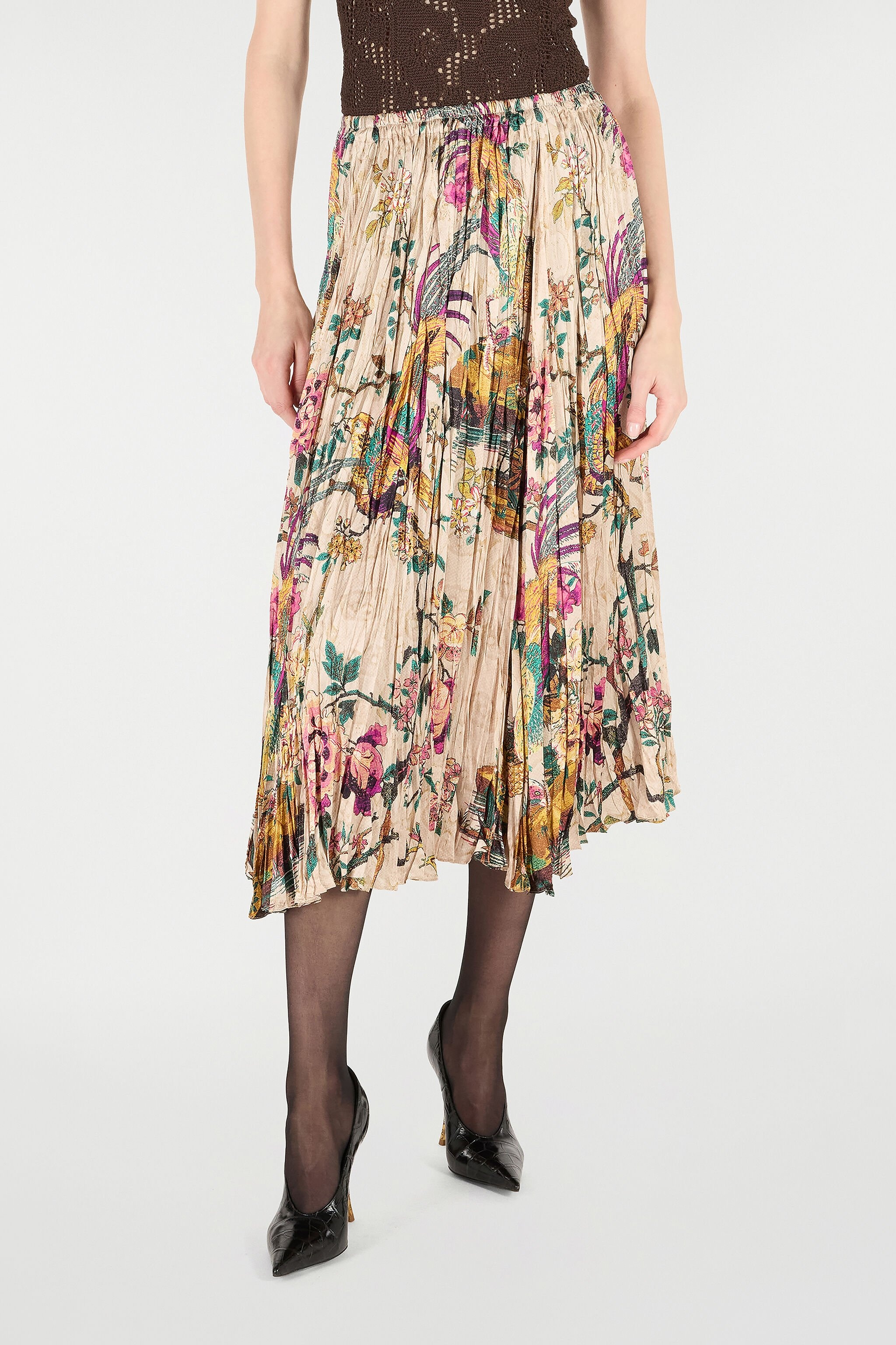 Midi Skirt with Floral and Pheasant Print - 3