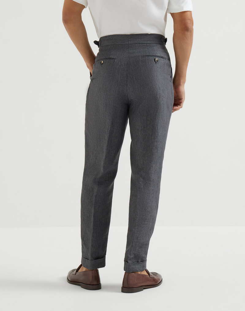 Lightweight délavé linen trousers with reversed double pleats and waist tabs 3