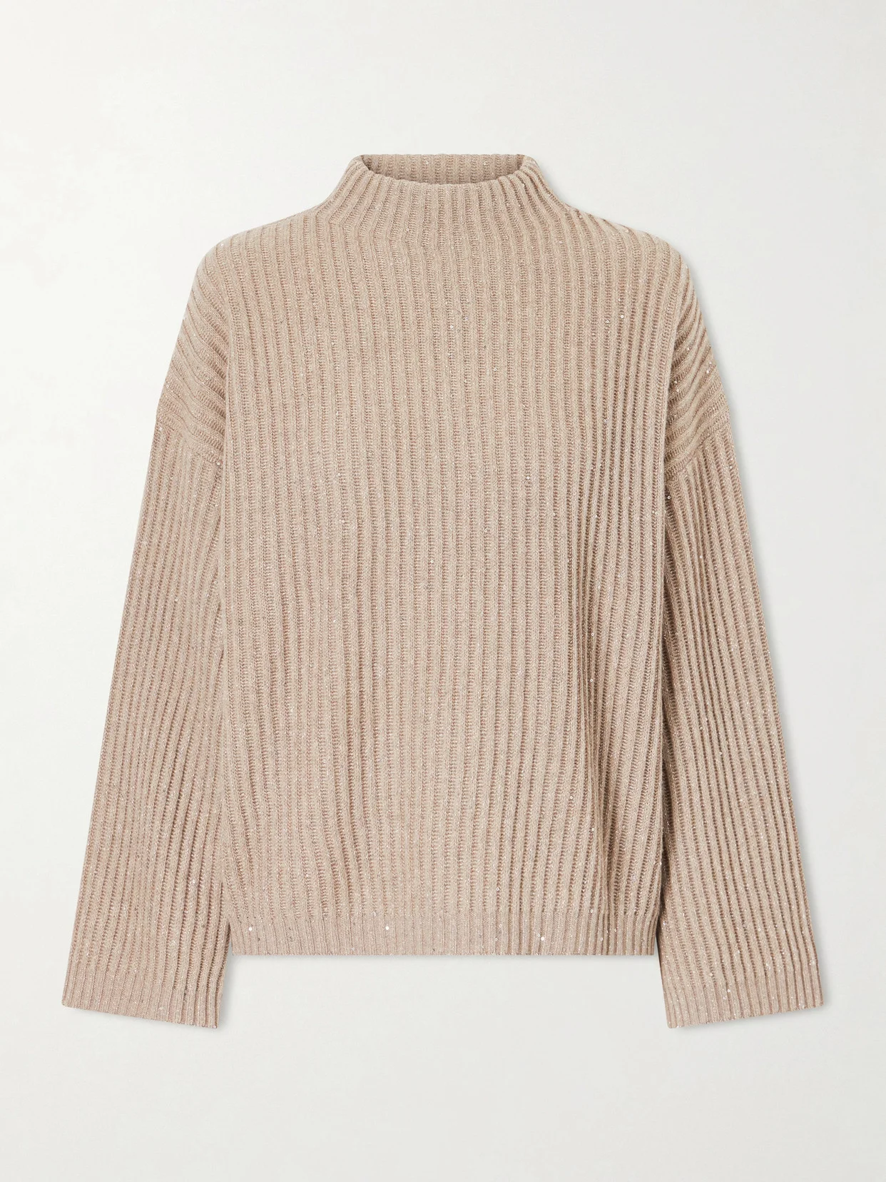 Sequin-trimmed Ribbed-knit Turtleneck Sweater - 1