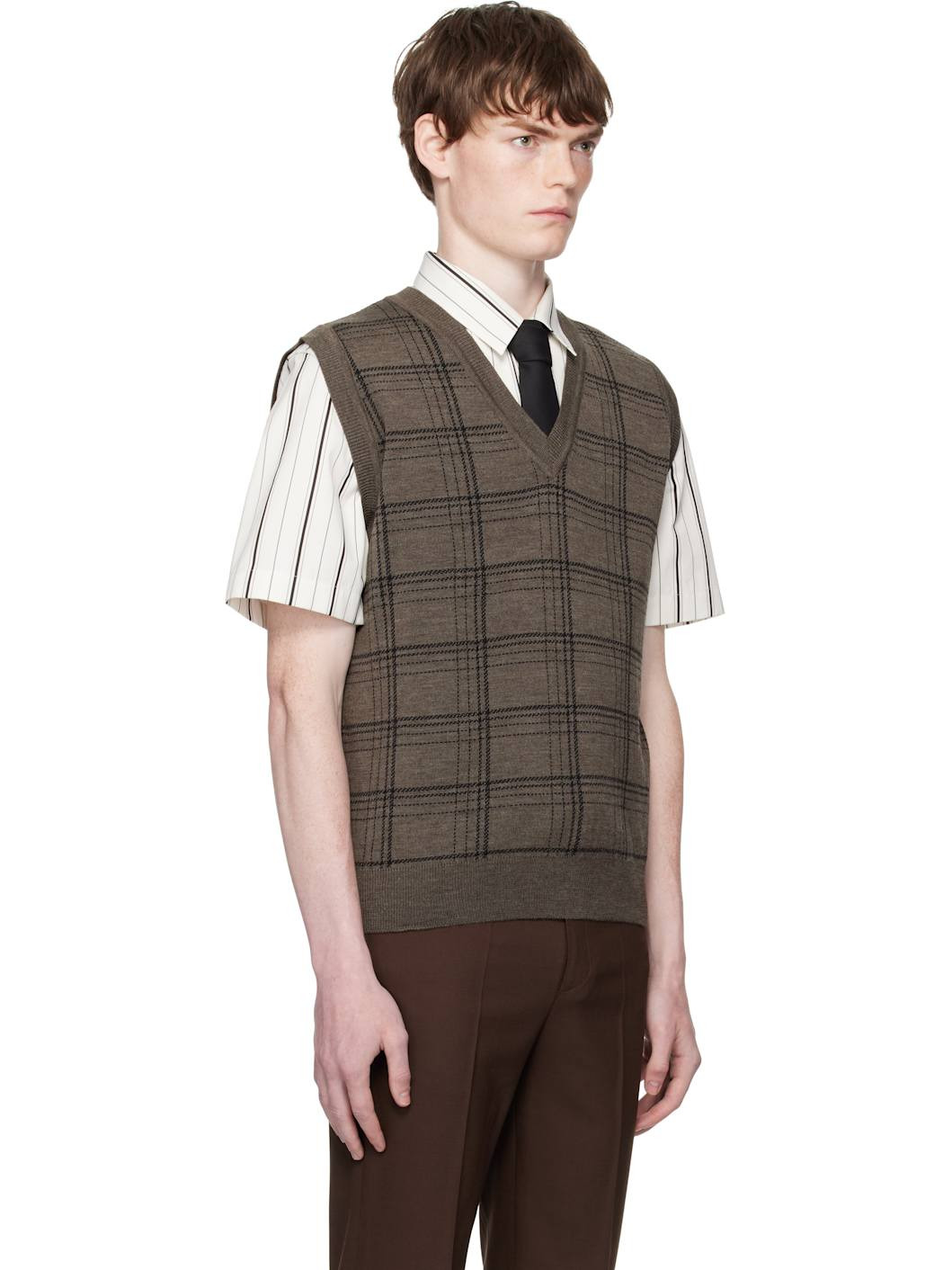 Brown Check Jacquard Vest - 2